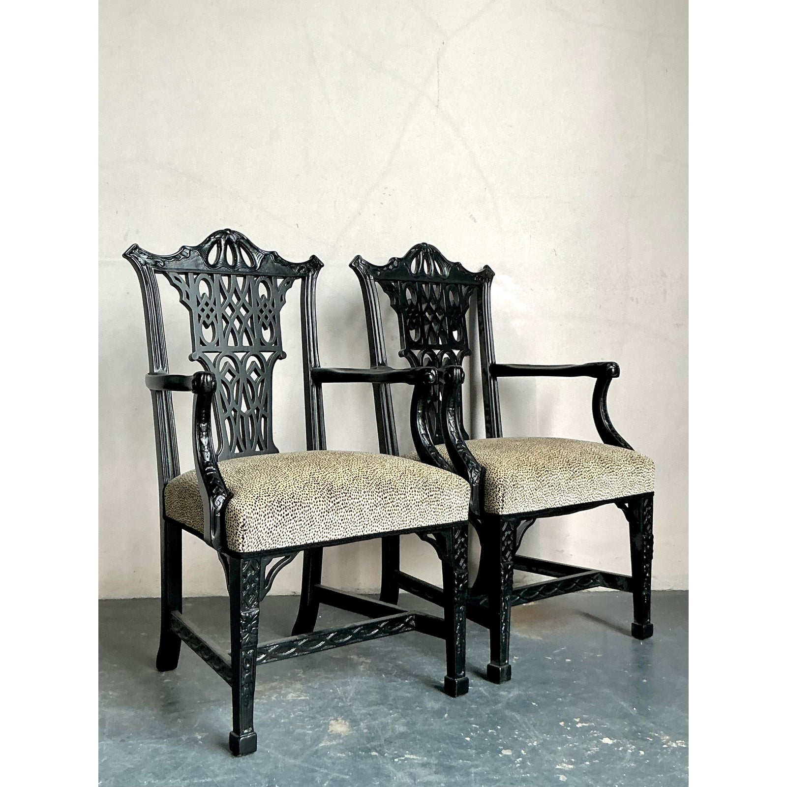 Vintage Regency Pagoda Arm Chairs - A Pair - Back view