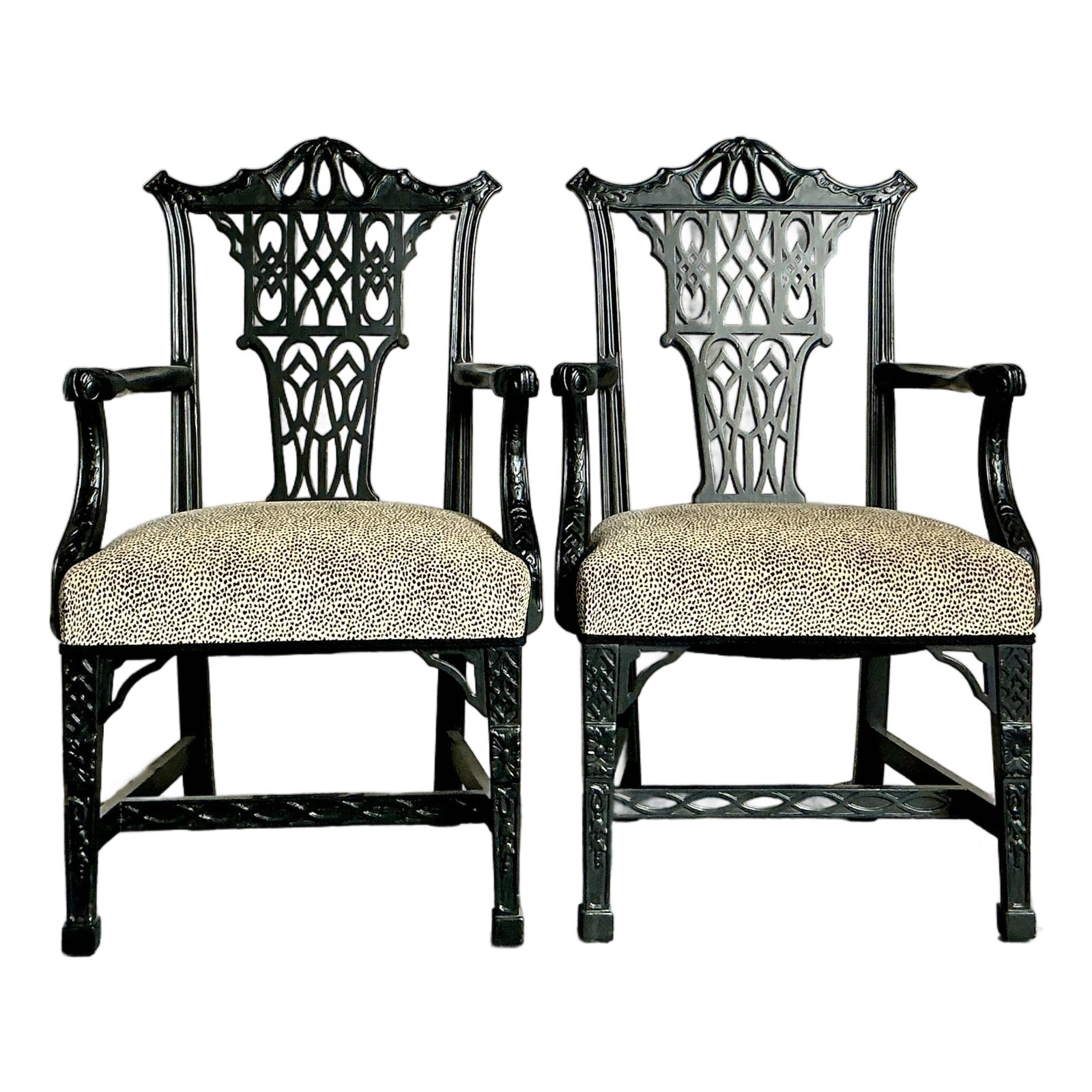 Vintage Regency Pagoda Arm Chairs - A Pair
