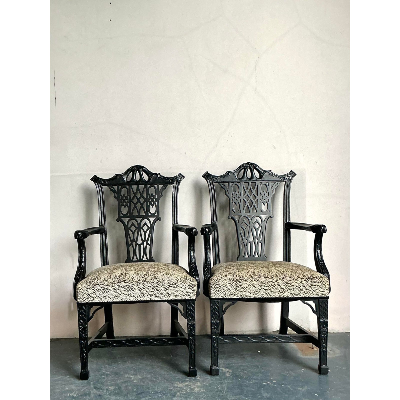 Vintage Regency Pagoda Arm Chairs - A Pair - Side view