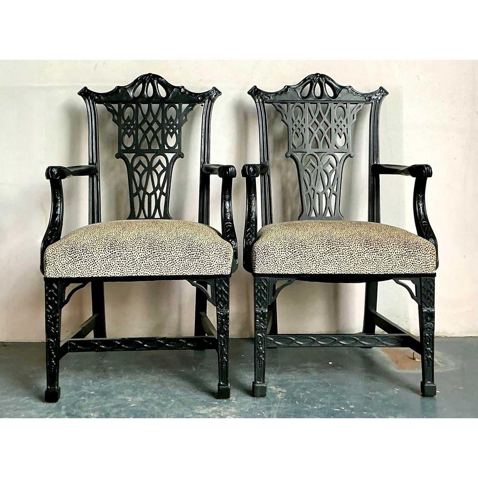 Vintage Regency Pagoda Arm Chairs - A Pair - Detail view