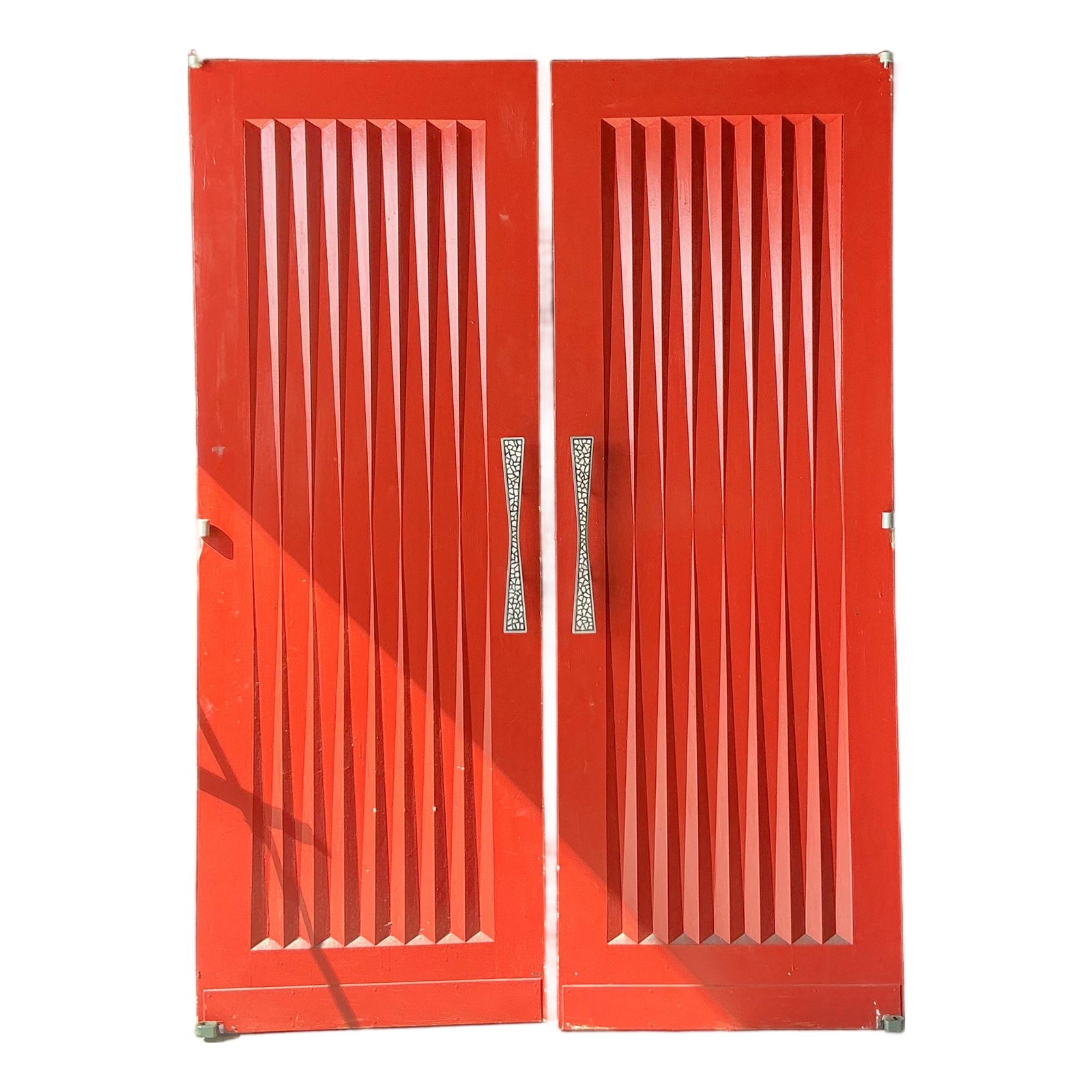 Vintage MCM Pleated Doors With Inlay Handles -Set of 2