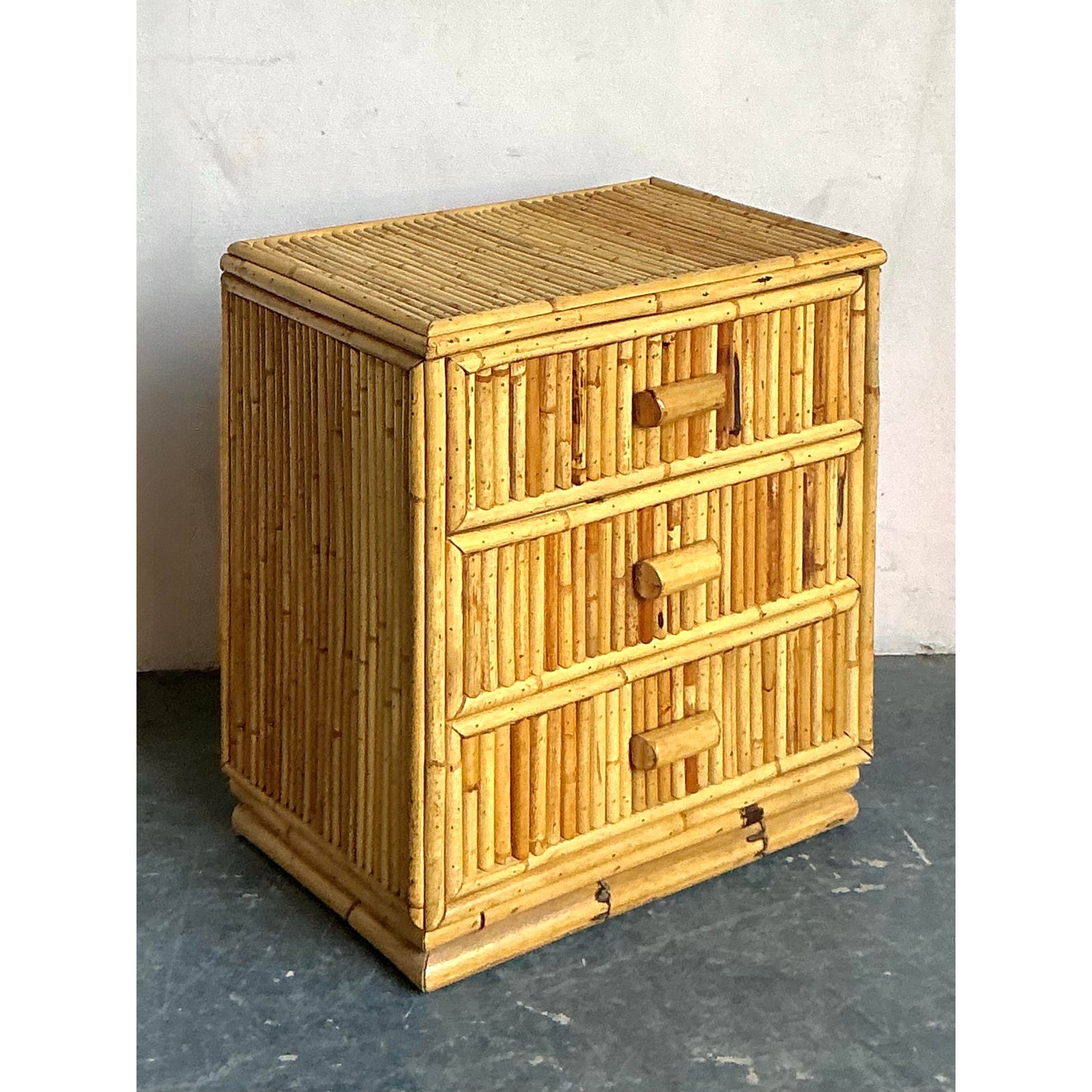 Vintage Boho Bamboo Side Chest - Side view
