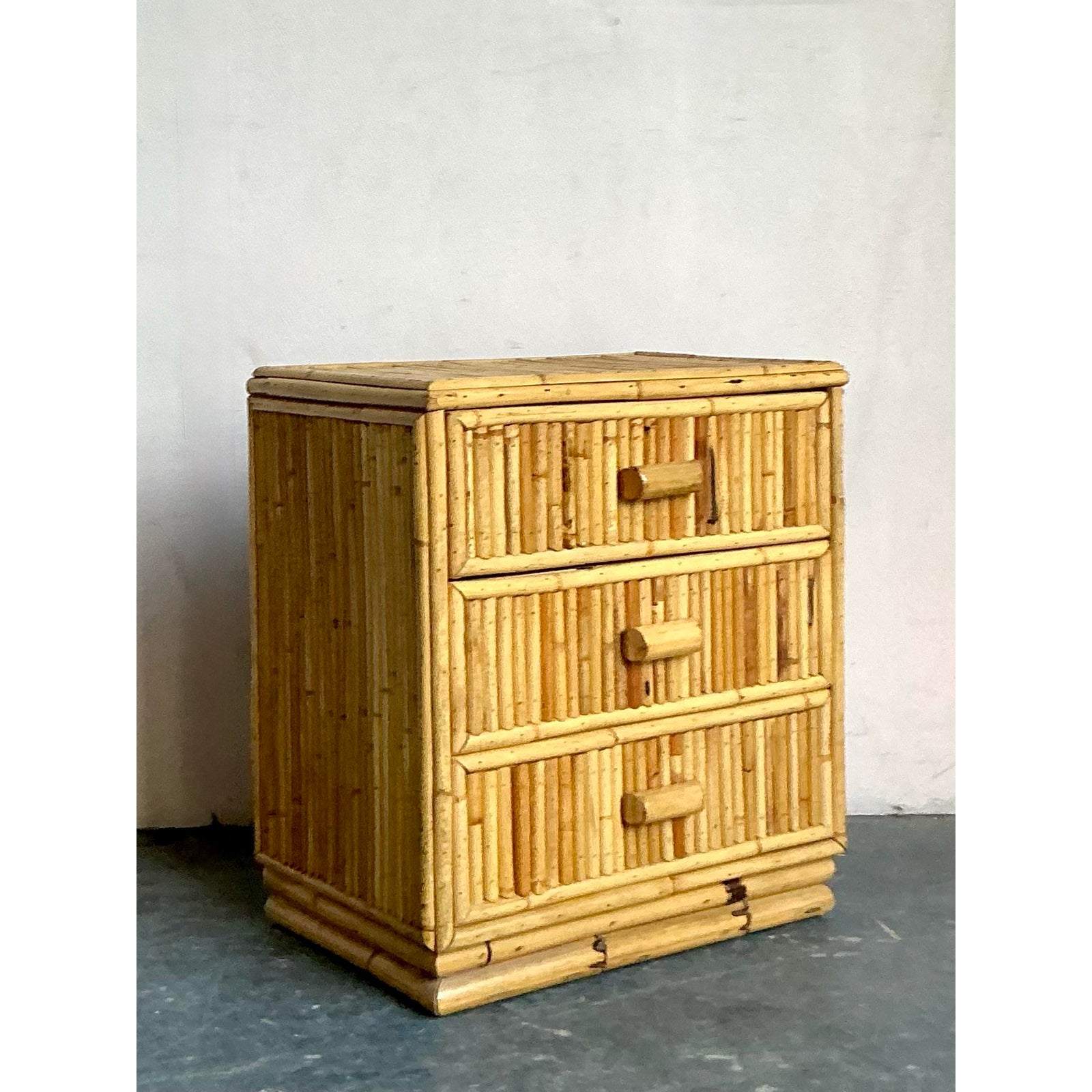Vintage Boho Bamboo Side Chest - Back view
