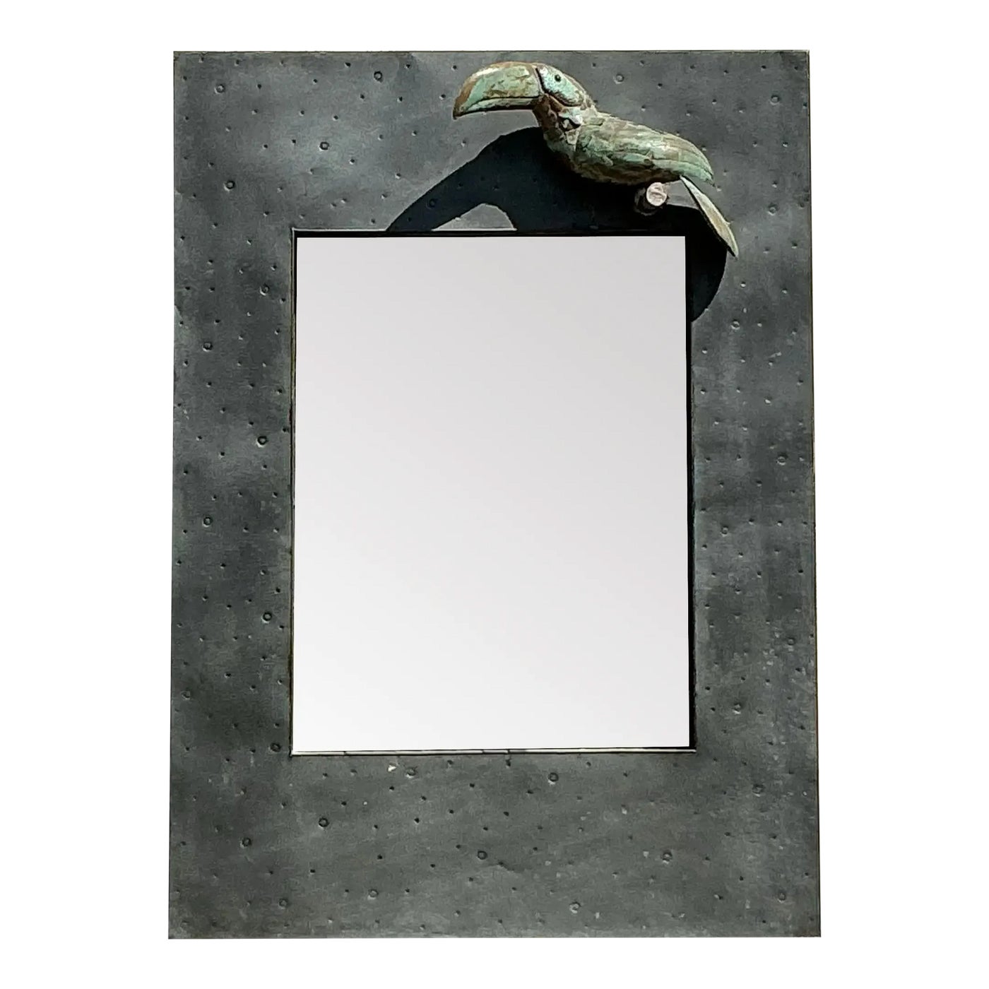 Vintage Coastal Hammered Metal Toucan Mirror