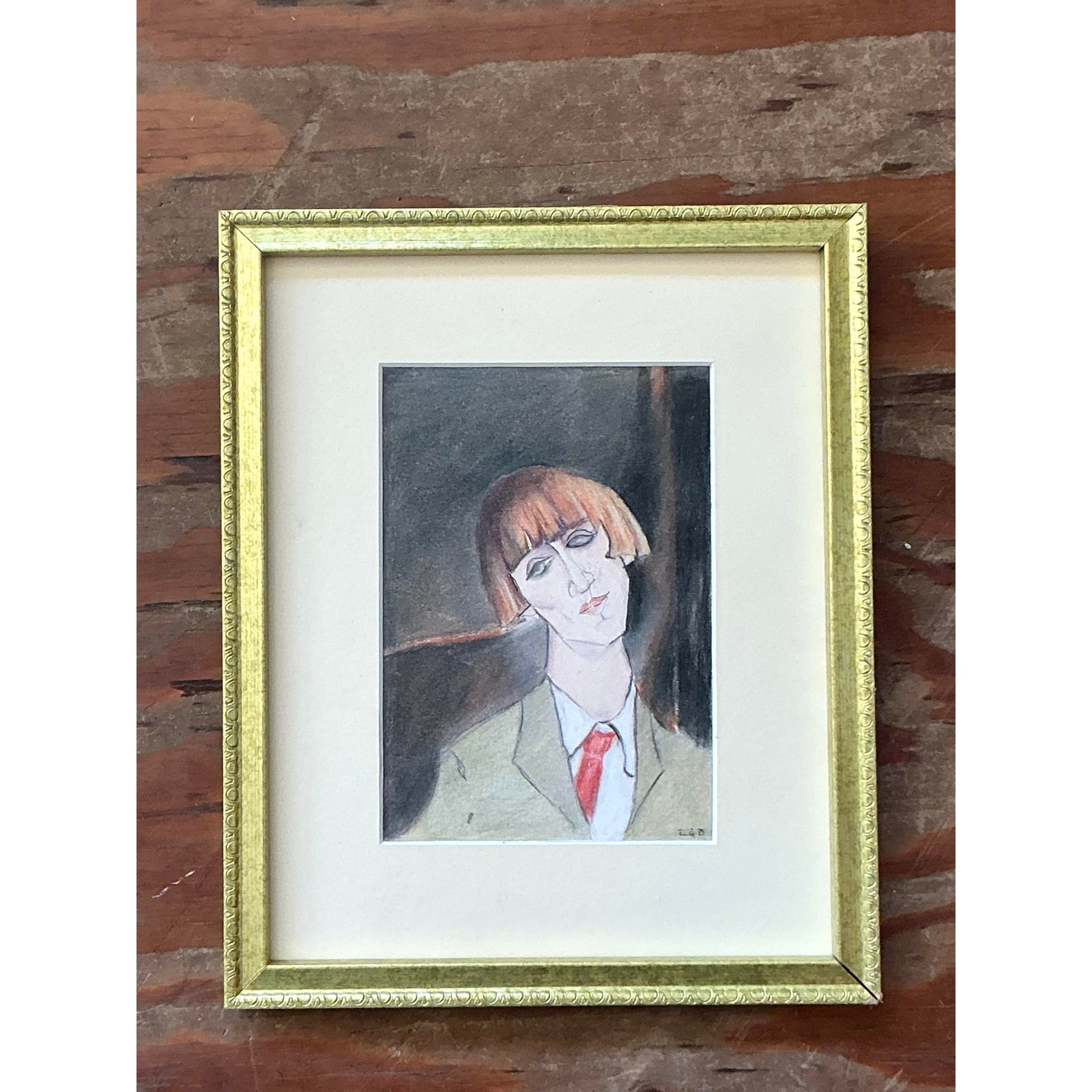 Vintage Boho Original Portrait on Paper - Side view