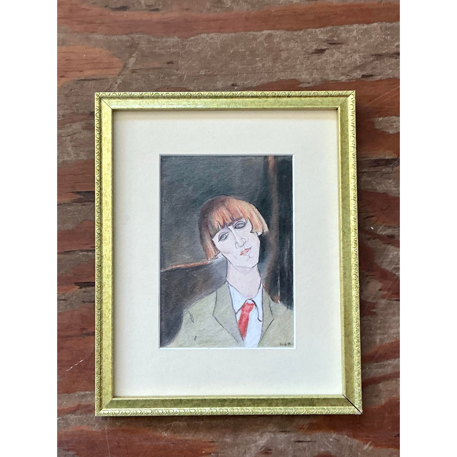 Vintage Boho Original Portrait on Paper - Top view