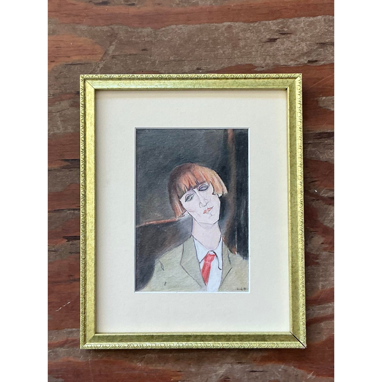 Vintage Boho Original Portrait on Paper - Back view