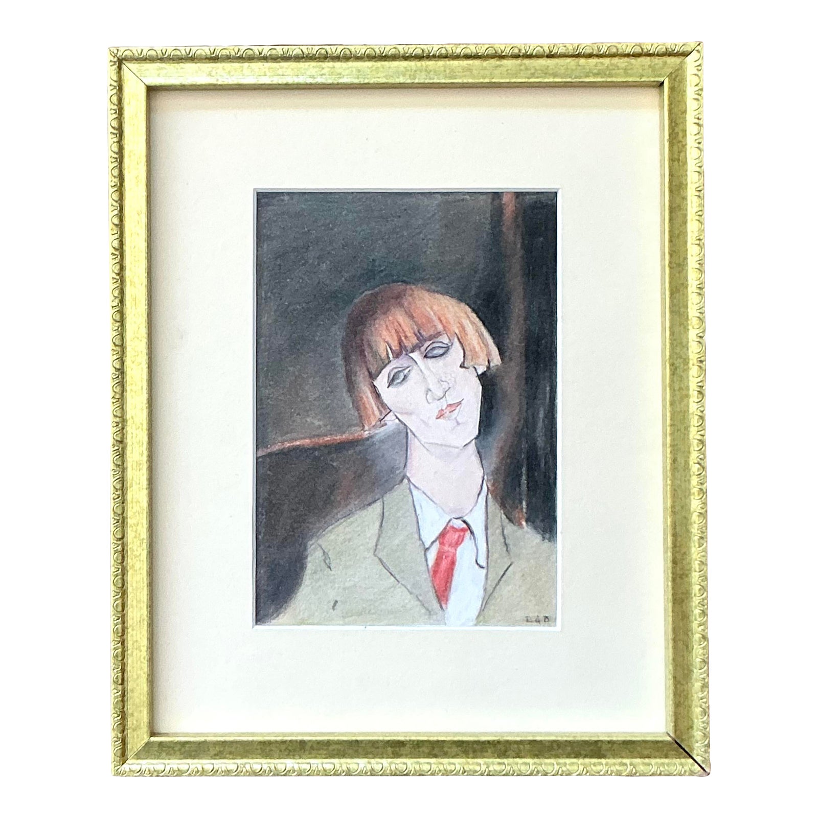 Vintage Boho Original Portrait on Paper