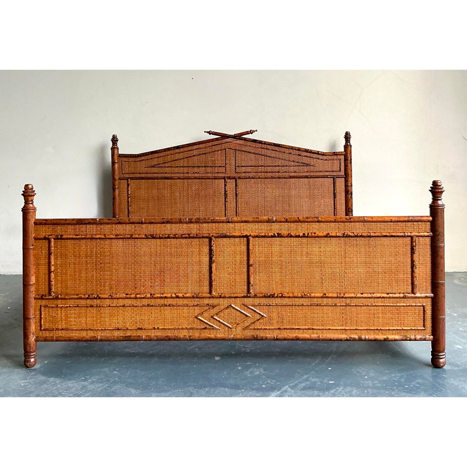 Vintage Boho Bloomingdale’s Burnt Bamboo King Bed - Detail view