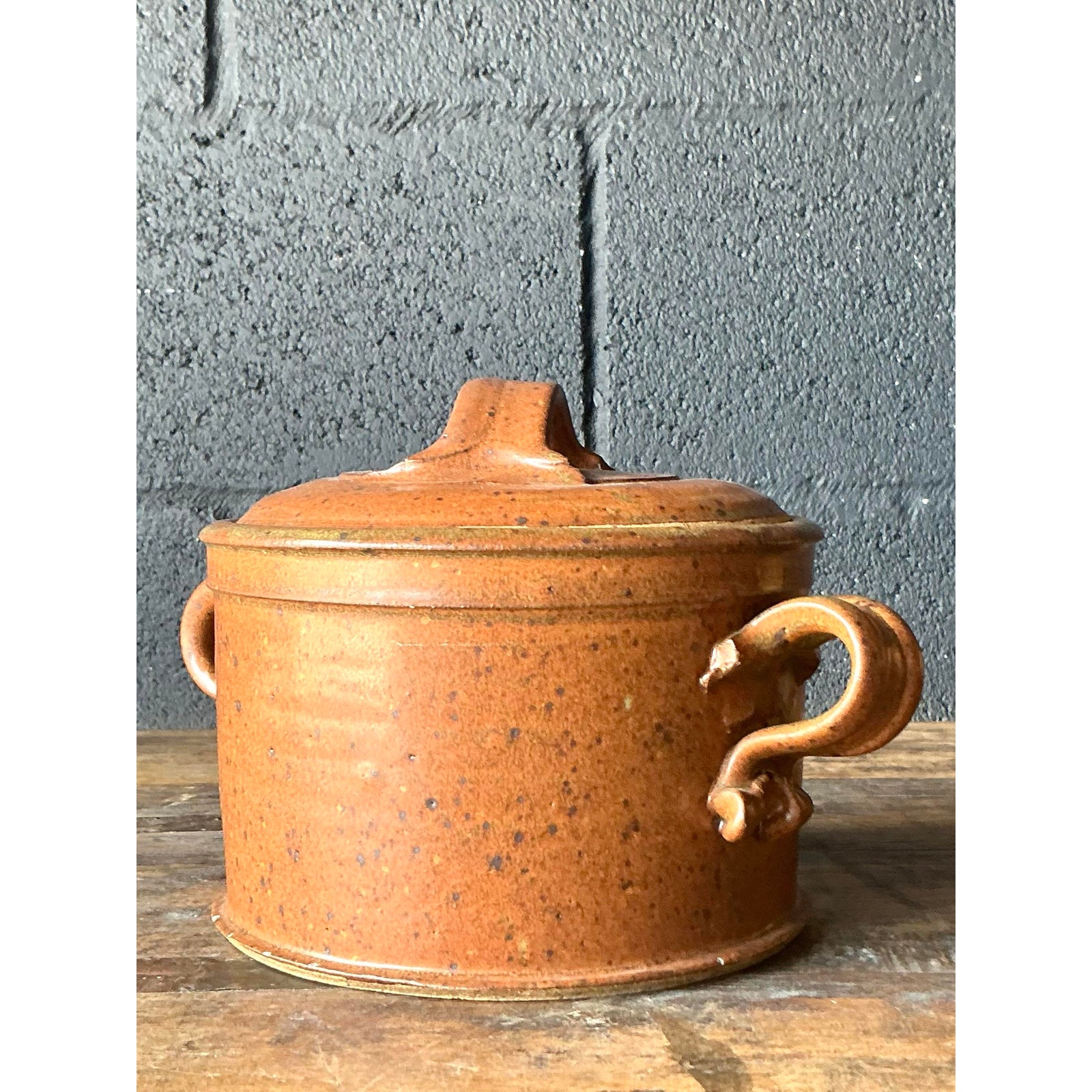 Vintage Boho Original Studio Pottery Lidded Bowl - Side view