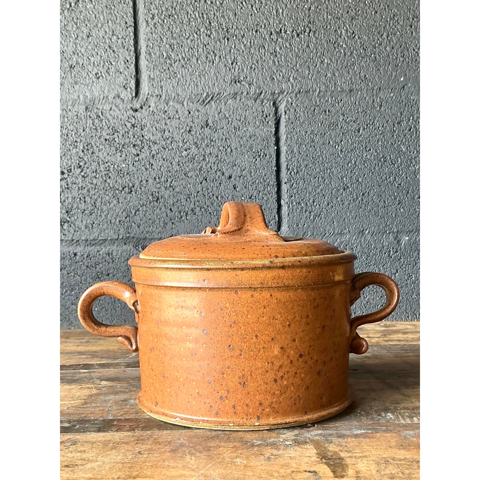 Vintage Boho Original Studio Pottery Lidded Bowl - Back view