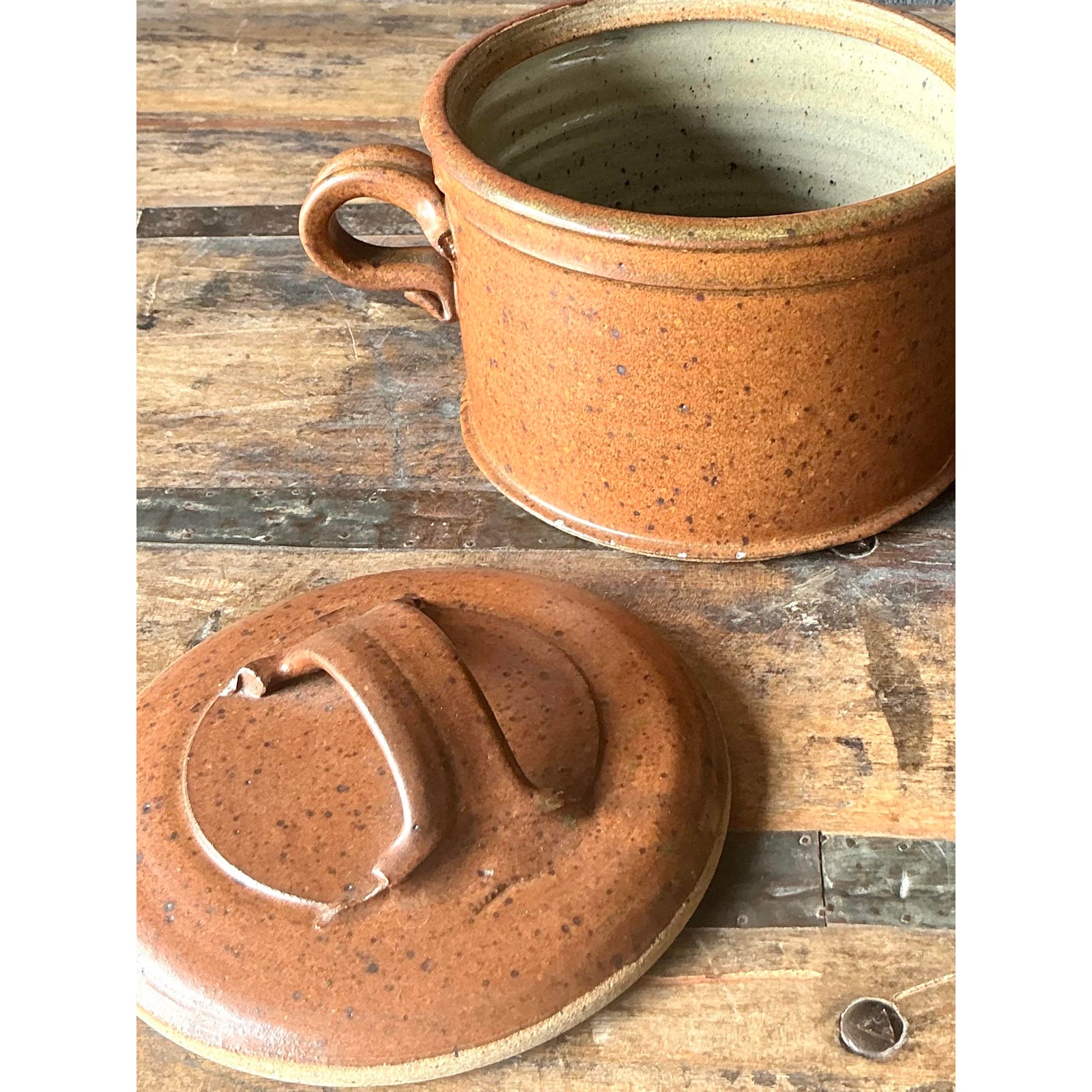 Vintage Boho Original Studio Pottery Lidded Bowl - Top view