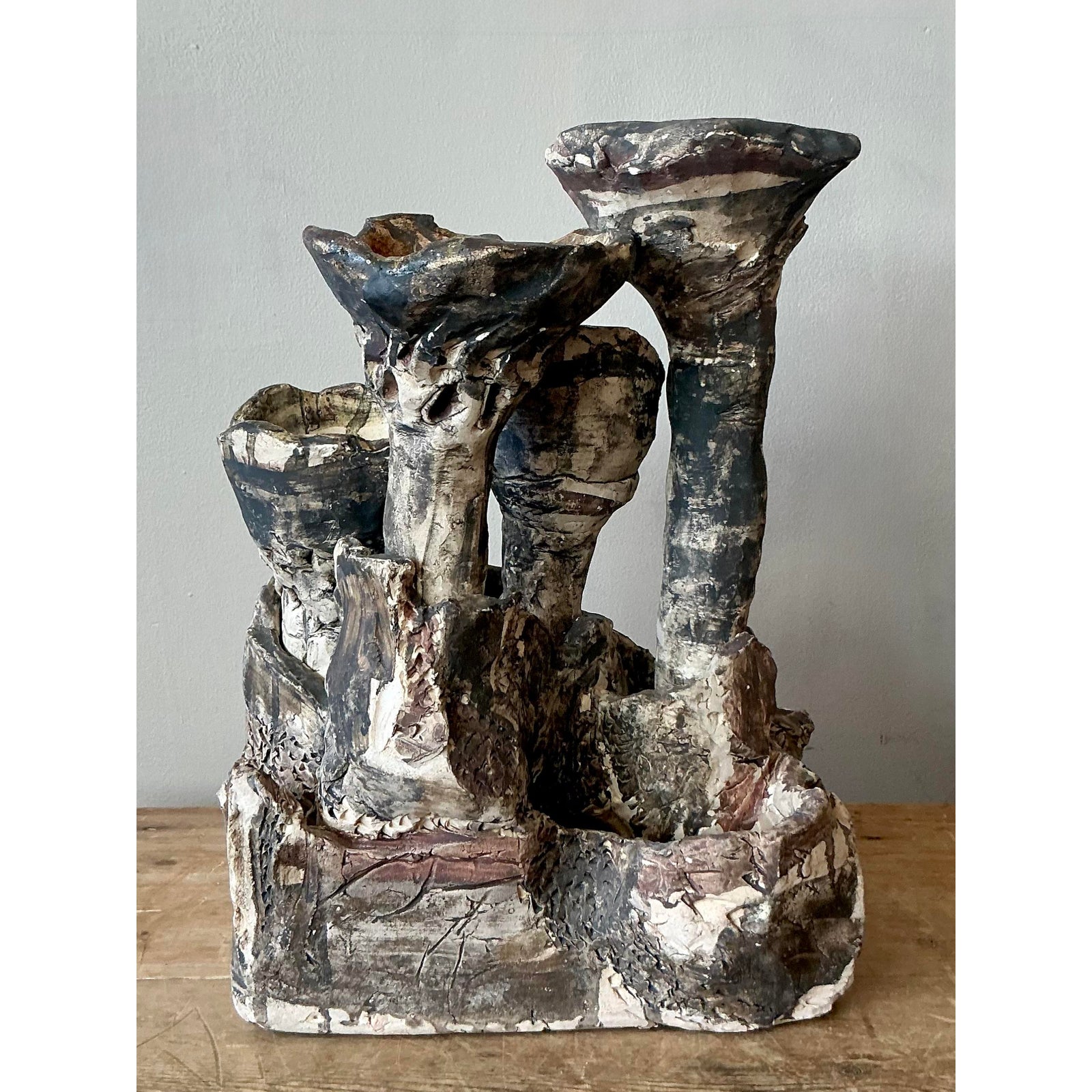 Vintage Boho Abstract Studio Pottery Vase - Back view