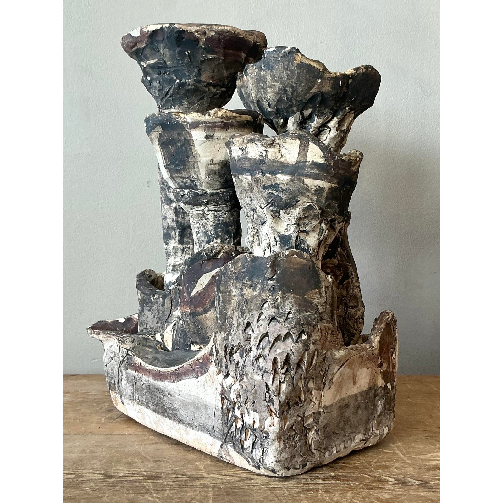 Vintage Boho Abstract Studio Pottery Vase - Top view