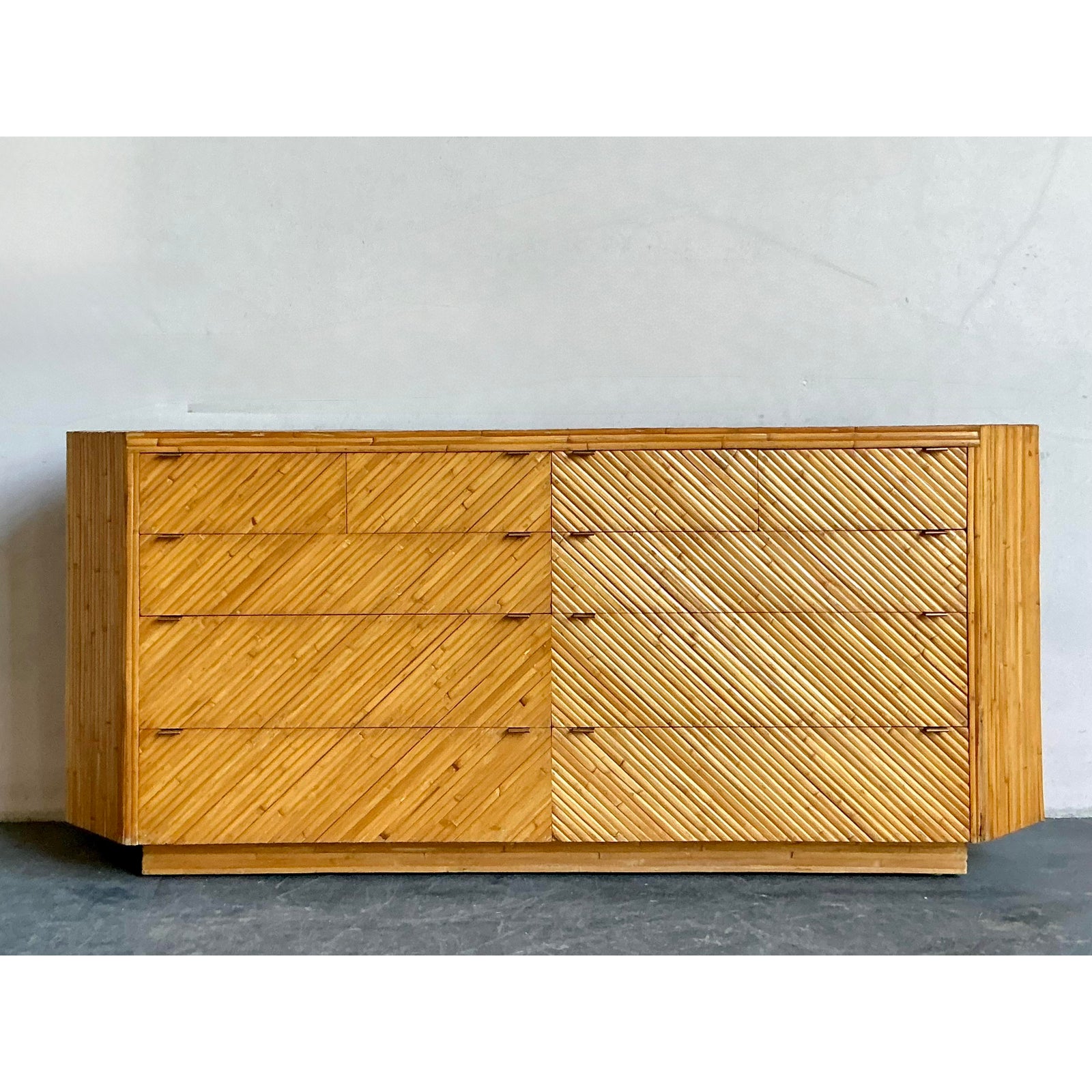 Vintage Boho Faceted Chevron Reed Dresser - Side view