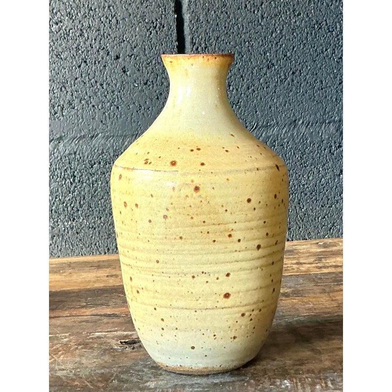 Vintage Boho Spotted Studio Pottery Vase - Side view