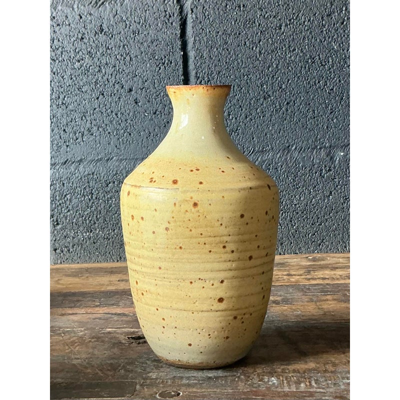Vintage Boho Spotted Studio Pottery Vase - Back view