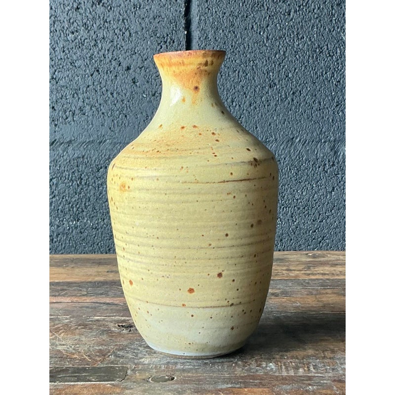 Vintage Boho Spotted Studio Pottery Vase - Top view