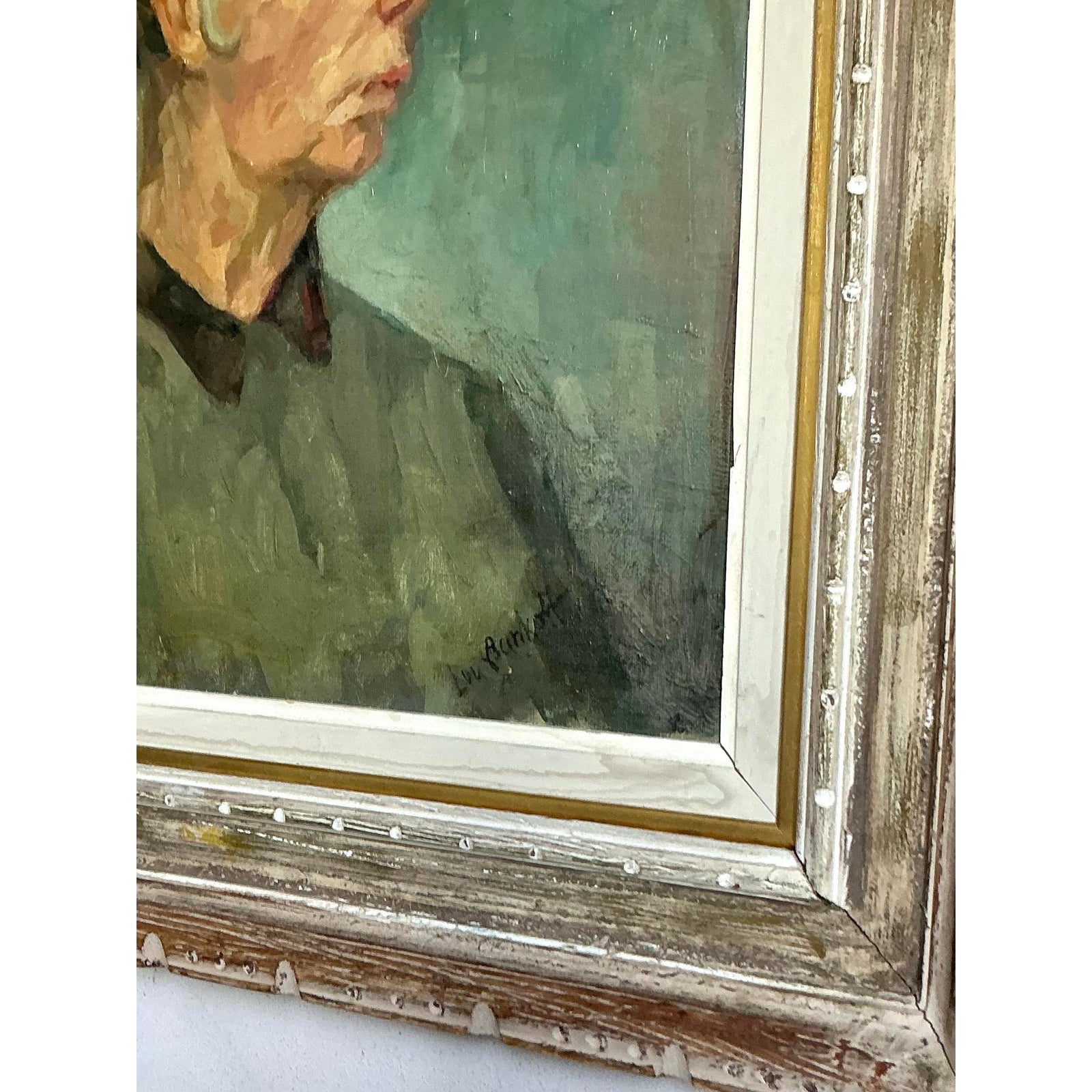 Vintage Boho Original Oil Portrait - Top view