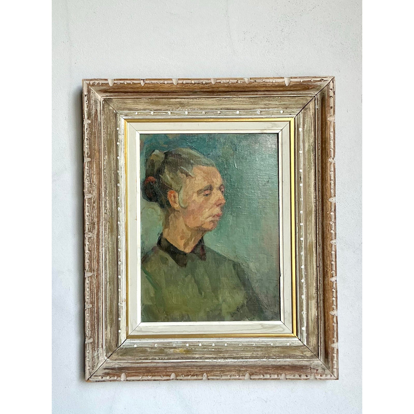 Vintage Boho Original Oil Portrait - Detail view