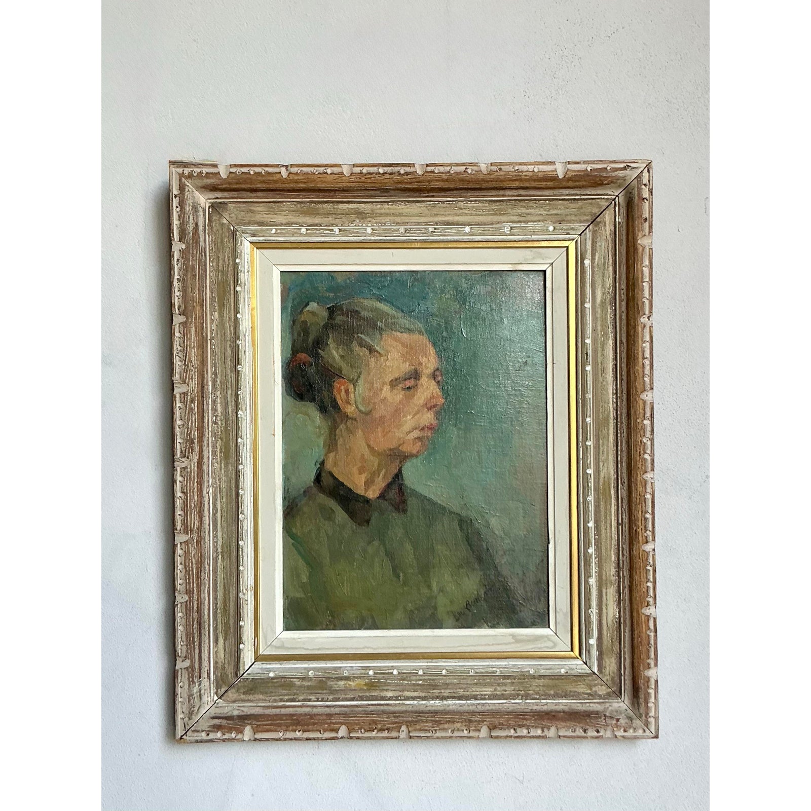 Vintage Boho Original Oil Portrait - Side view