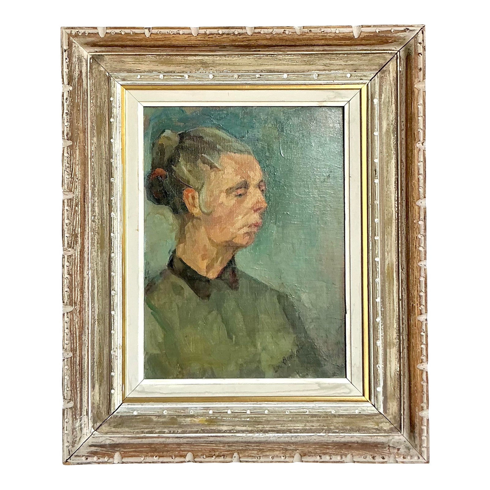 Vintage Boho Original Oil Portrait