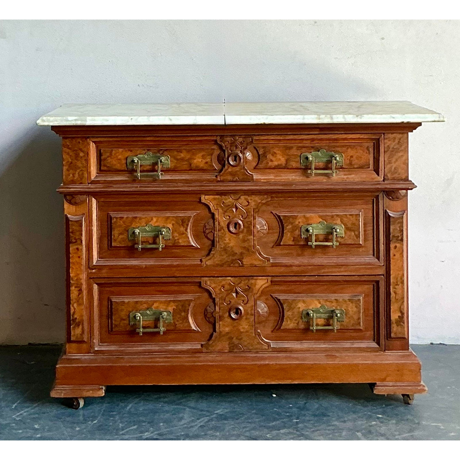 Vintage Boho Marble Top Eastlake Chest of Drawers - Side view