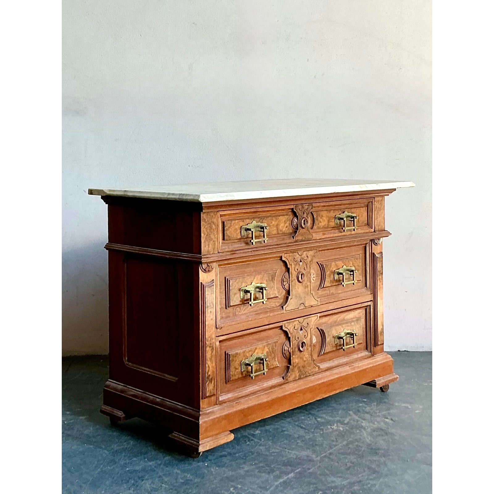 Vintage Boho Marble Top Eastlake Chest of Drawers - Back view