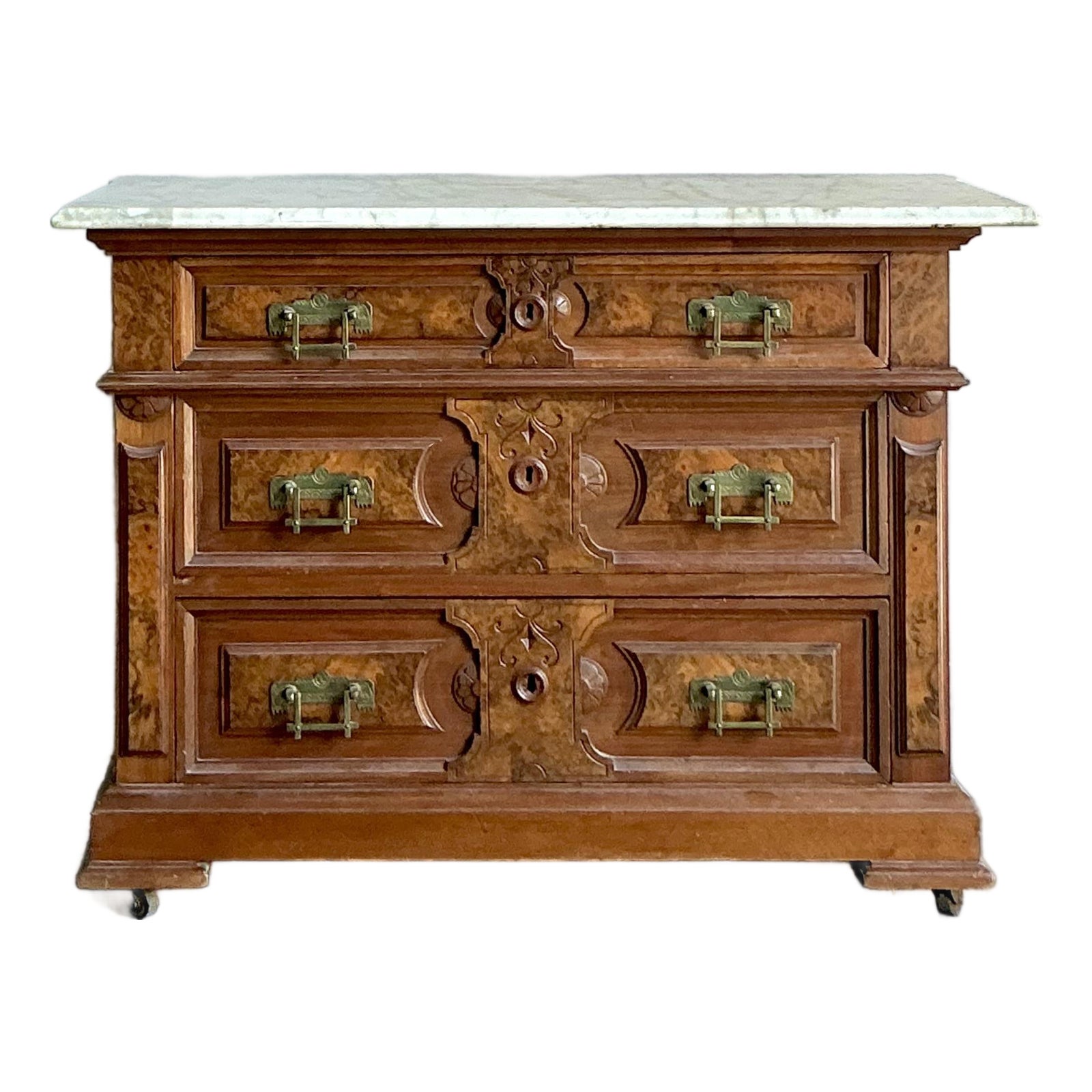 Vintage Boho Marble Top Eastlake Chest of Drawers