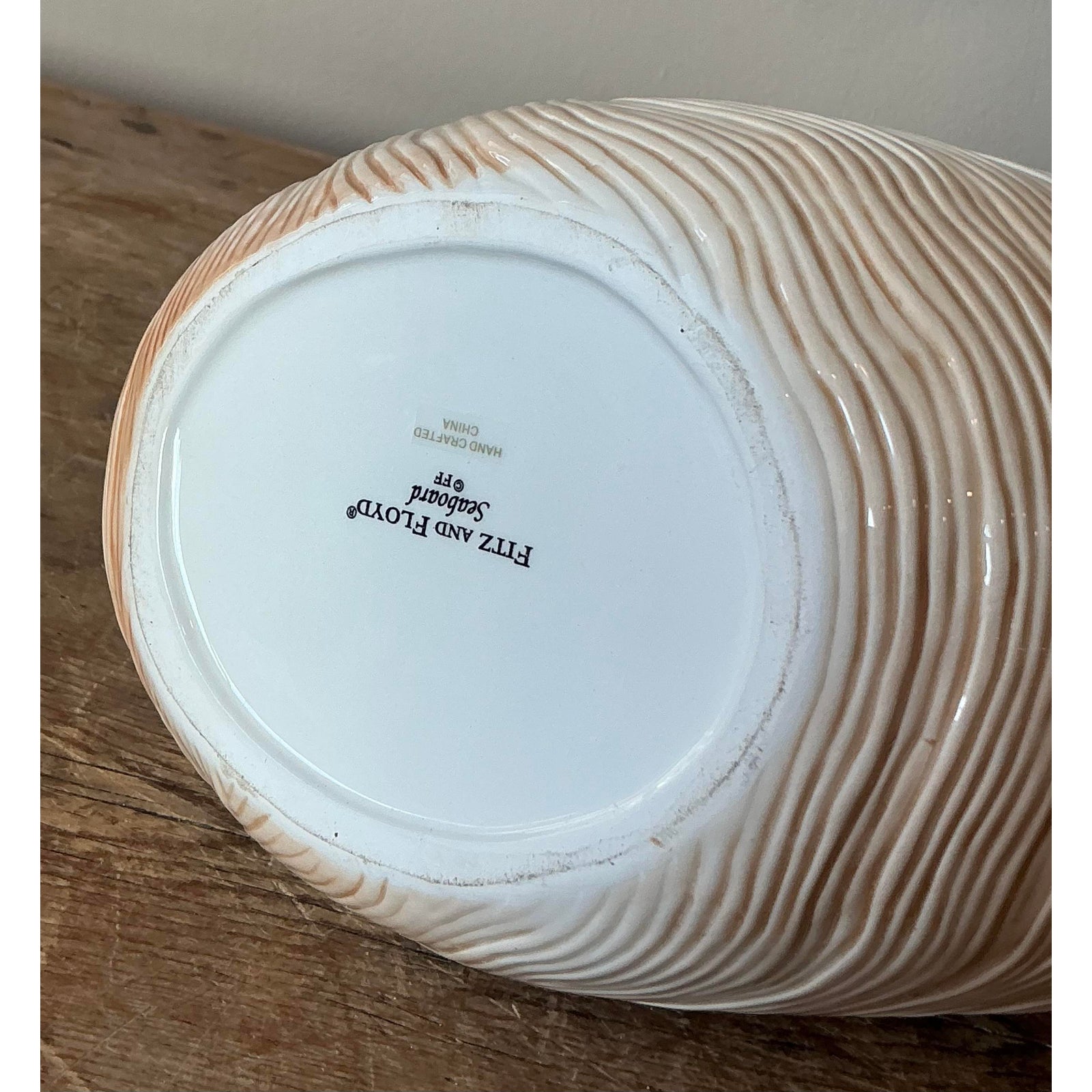 Vintage Coastal Fitz and Floyd Nautilus Shell Ceramic Cache Pot - Side view