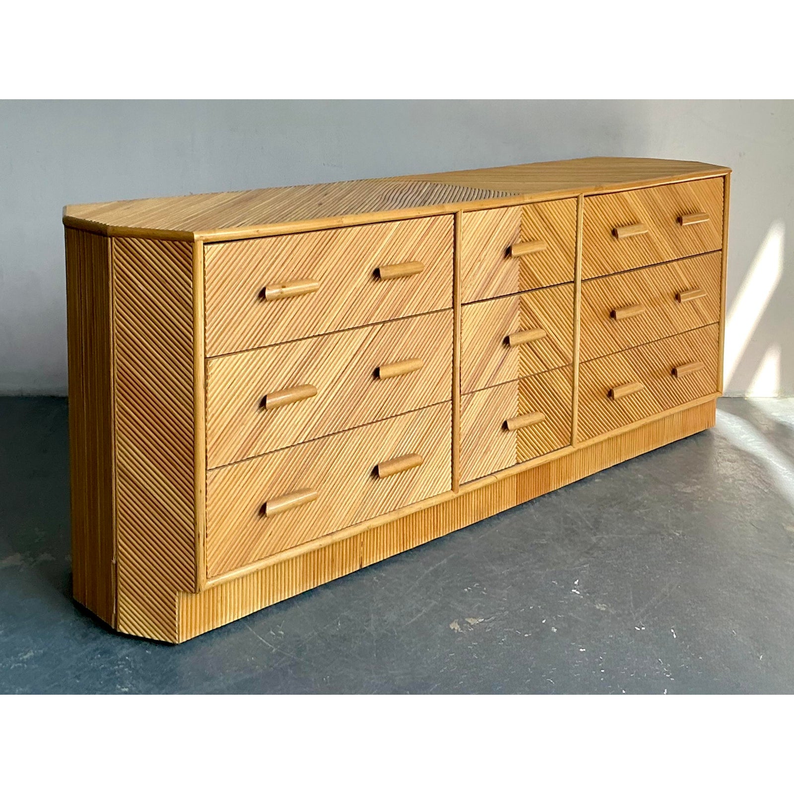 Vintage Boho Chevron Reed Faceted Dresser - Detail view