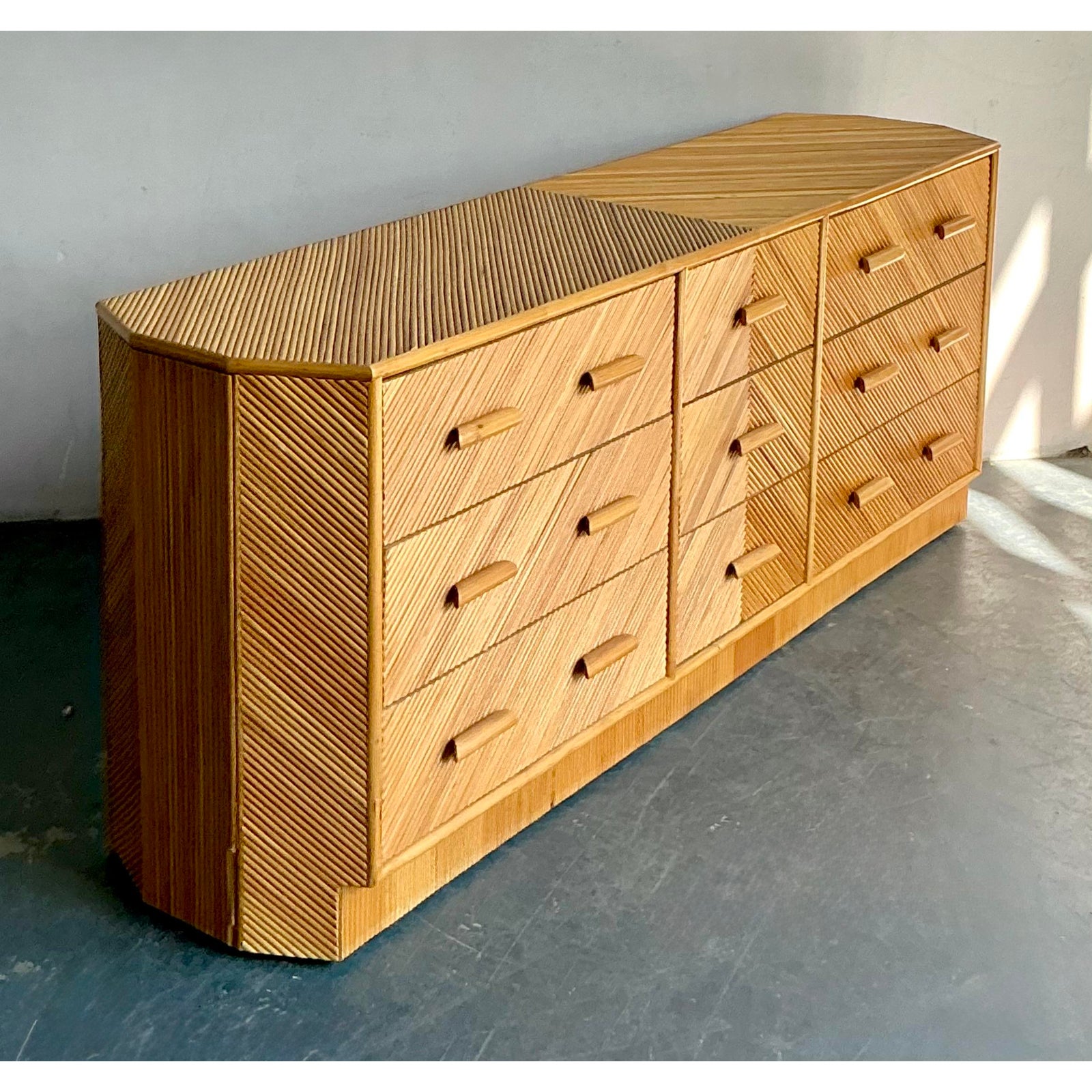 Vintage Boho Chevron Reed Faceted Dresser - Side view