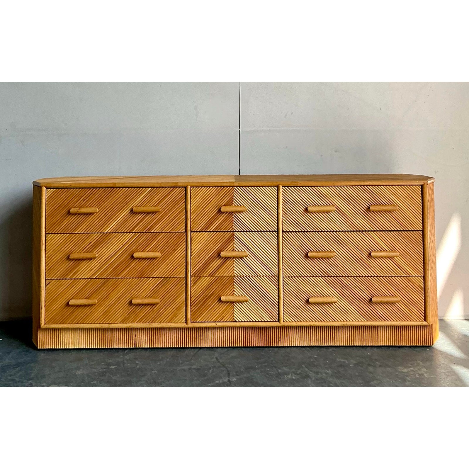 Vintage Boho Chevron Reed Faceted Dresser - Back view