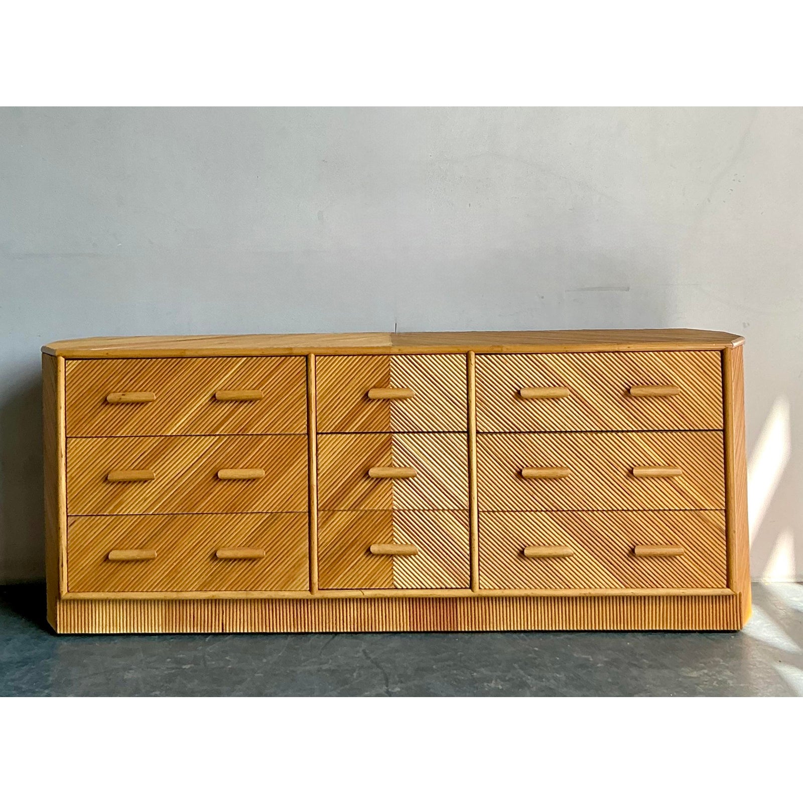 Vintage Boho Chevron Reed Faceted Dresser - Top view