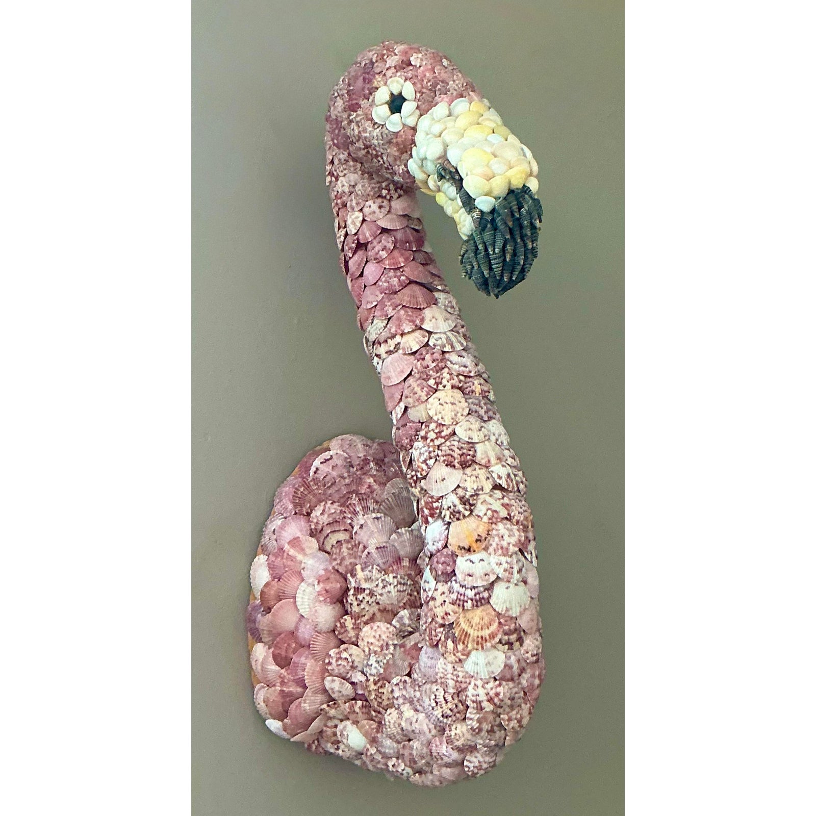 Vintage Boho Shell Encrusted Wall Mount Flamingo - Detail view