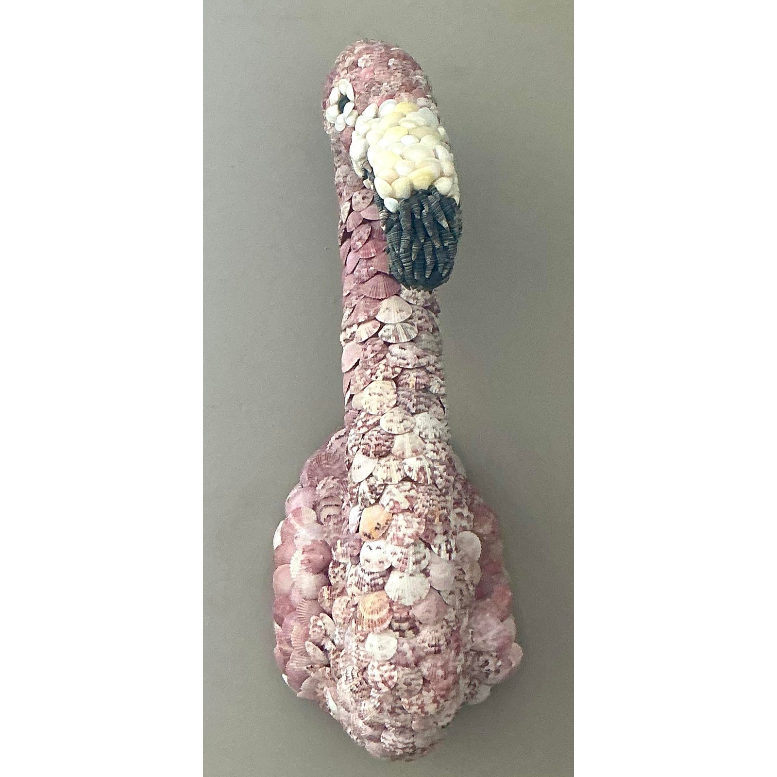 Vintage Boho Shell Encrusted Wall Mount Flamingo - Top view