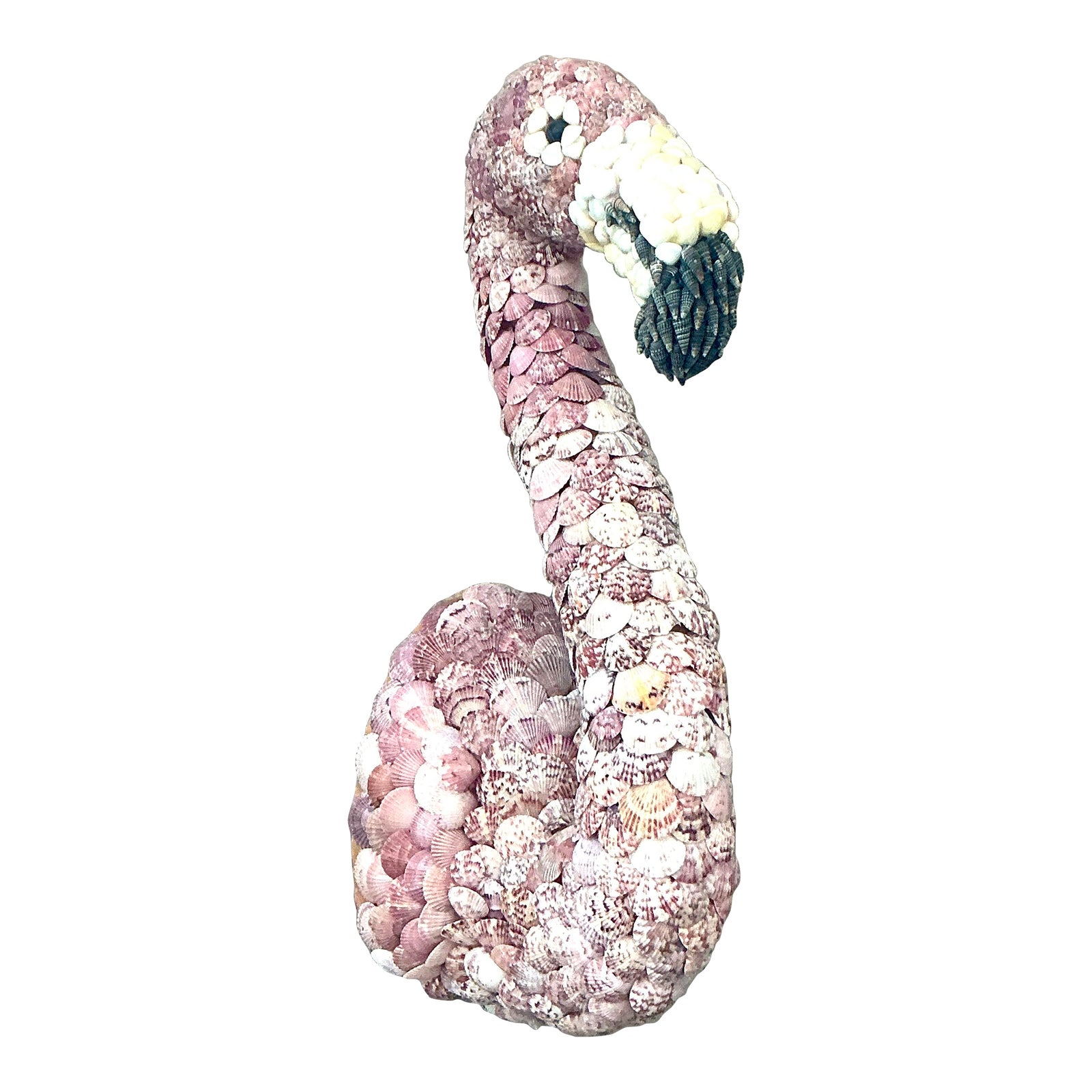 Vintage Boho Shell Encrusted Wall Mount Flamingo
