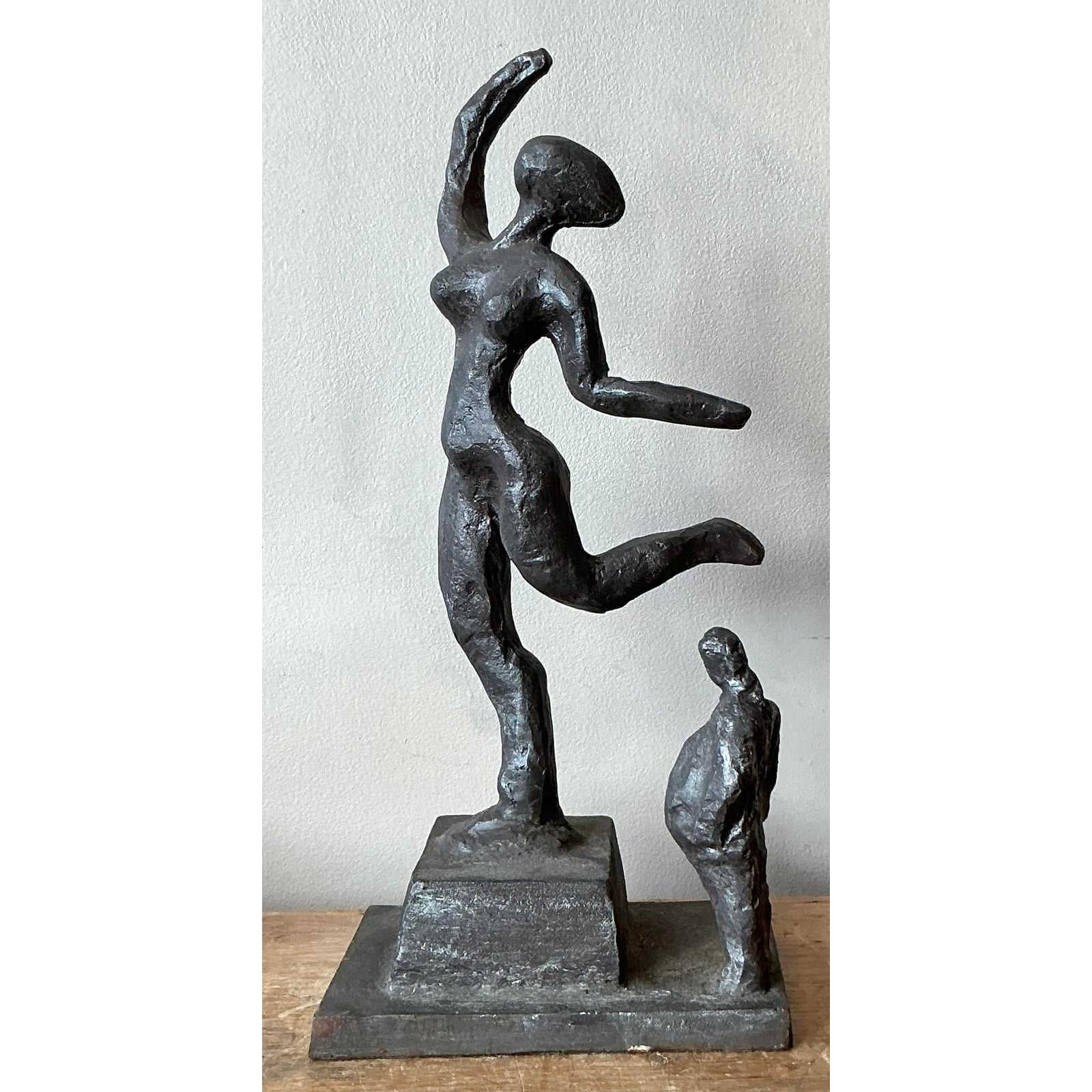 Vintage Boho Abstract Figurative Cast Metal Sculpture - Detail view