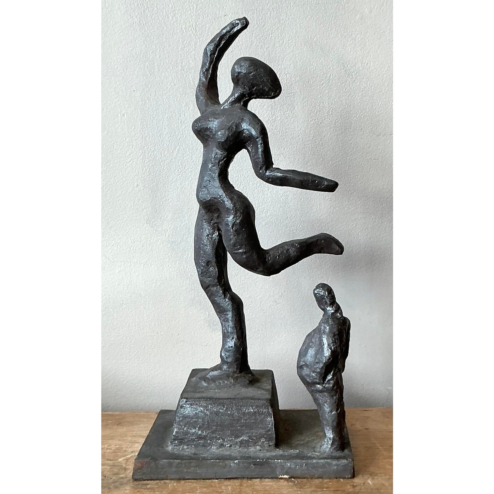 Vintage Boho Abstract Figurative Cast Metal Sculpture - Side view