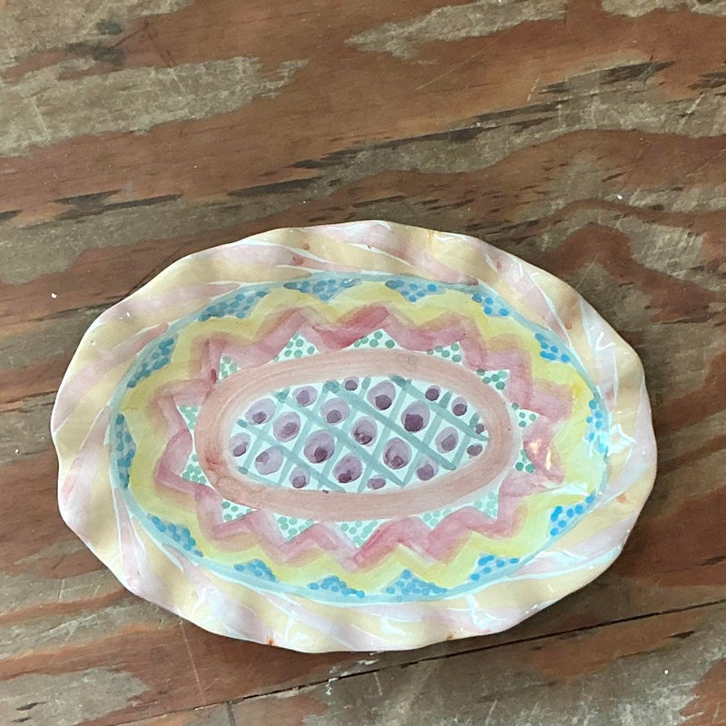 Vintage Regency Mackenzie Childs Glazed Ceramic Ruffle Platter - Side view