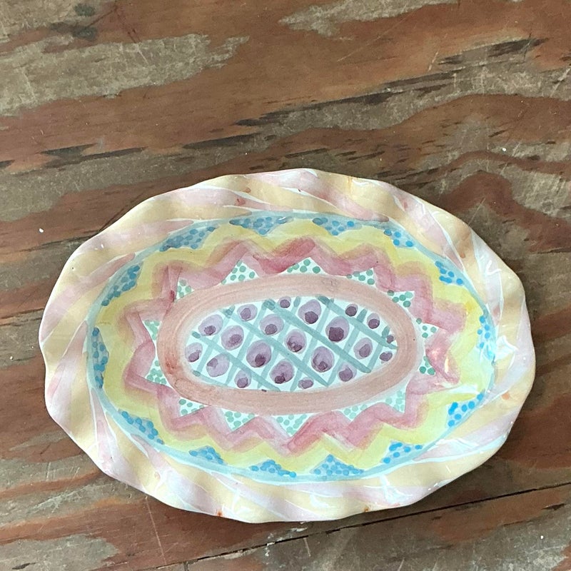 Vintage Regency Mackenzie Childs Glazed Ceramic Ruffle Platter - Top view