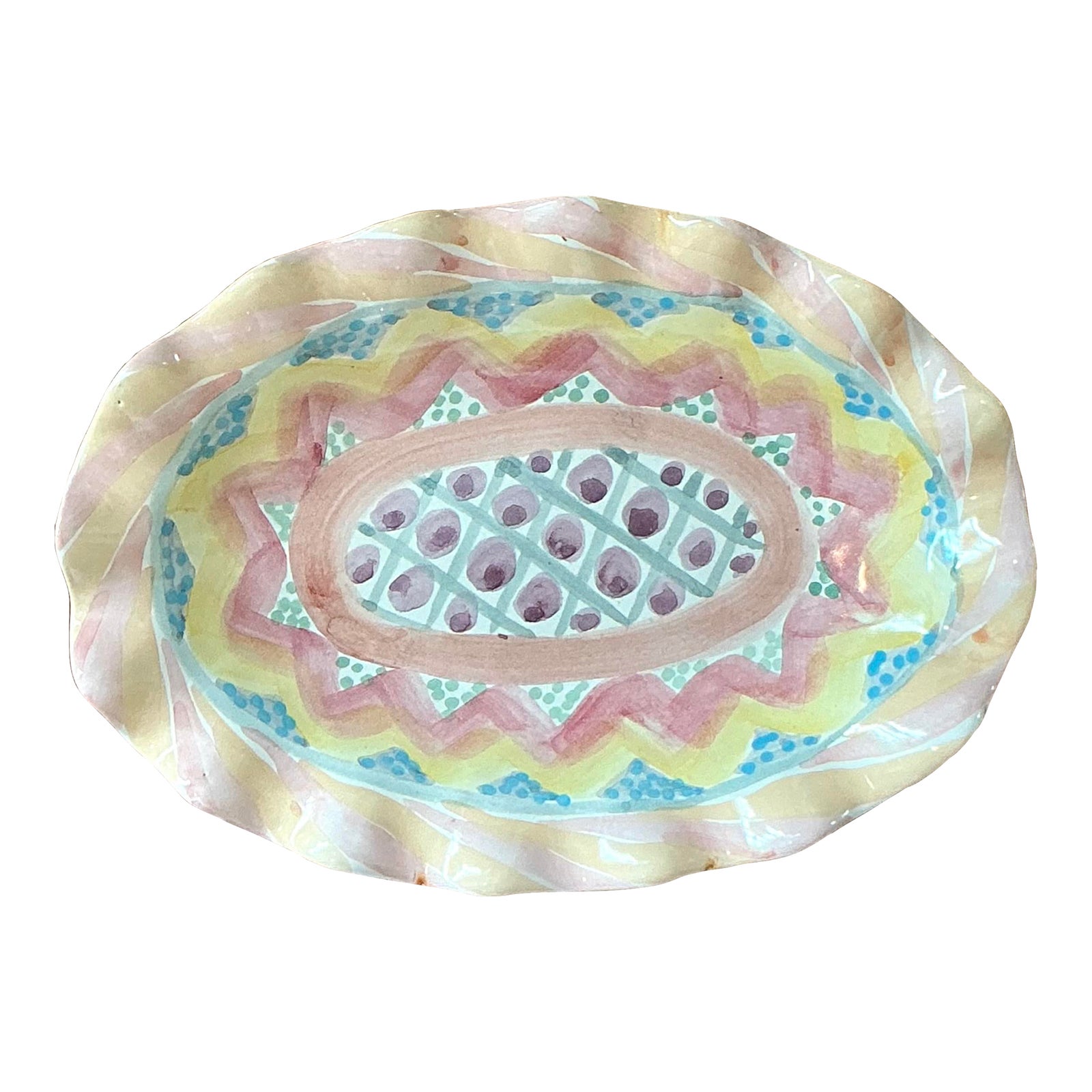 Vintage Regency Mackenzie Childs Glazed Ceramic Ruffle Platter