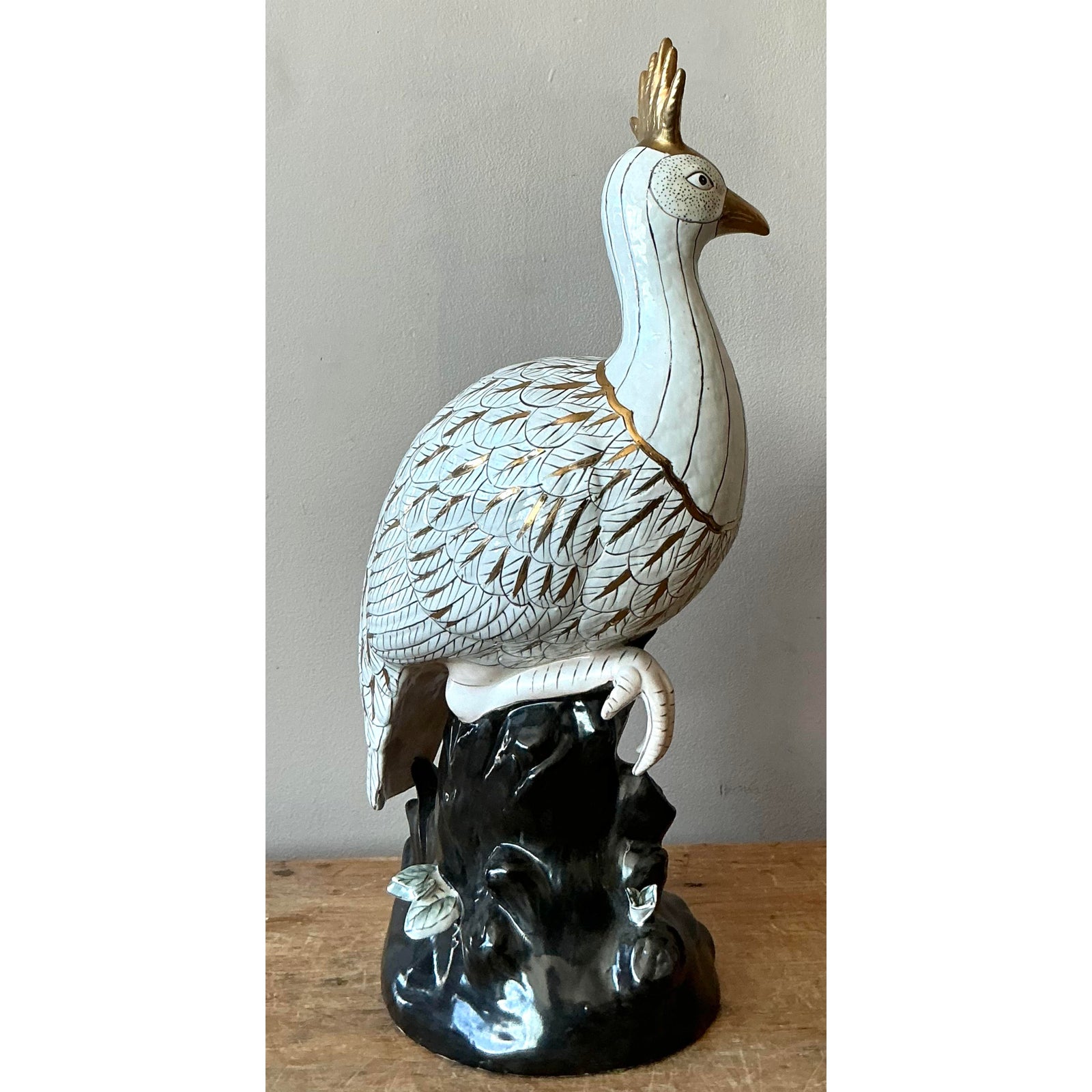 Vintage Boho Glazed Ceramic Peacock - Top view