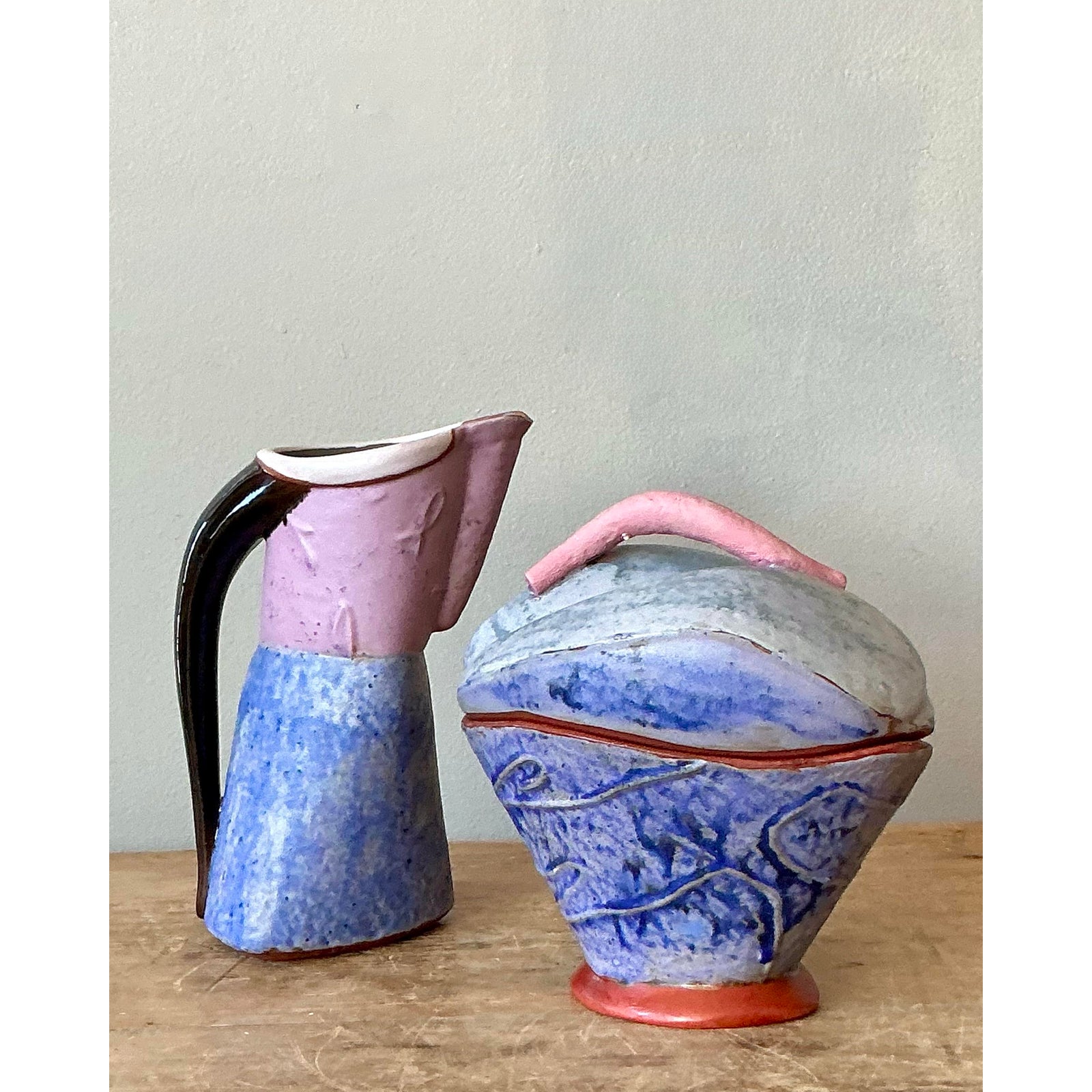 Vintage Boho Studio Pottery Cream and Sugar - Side view
