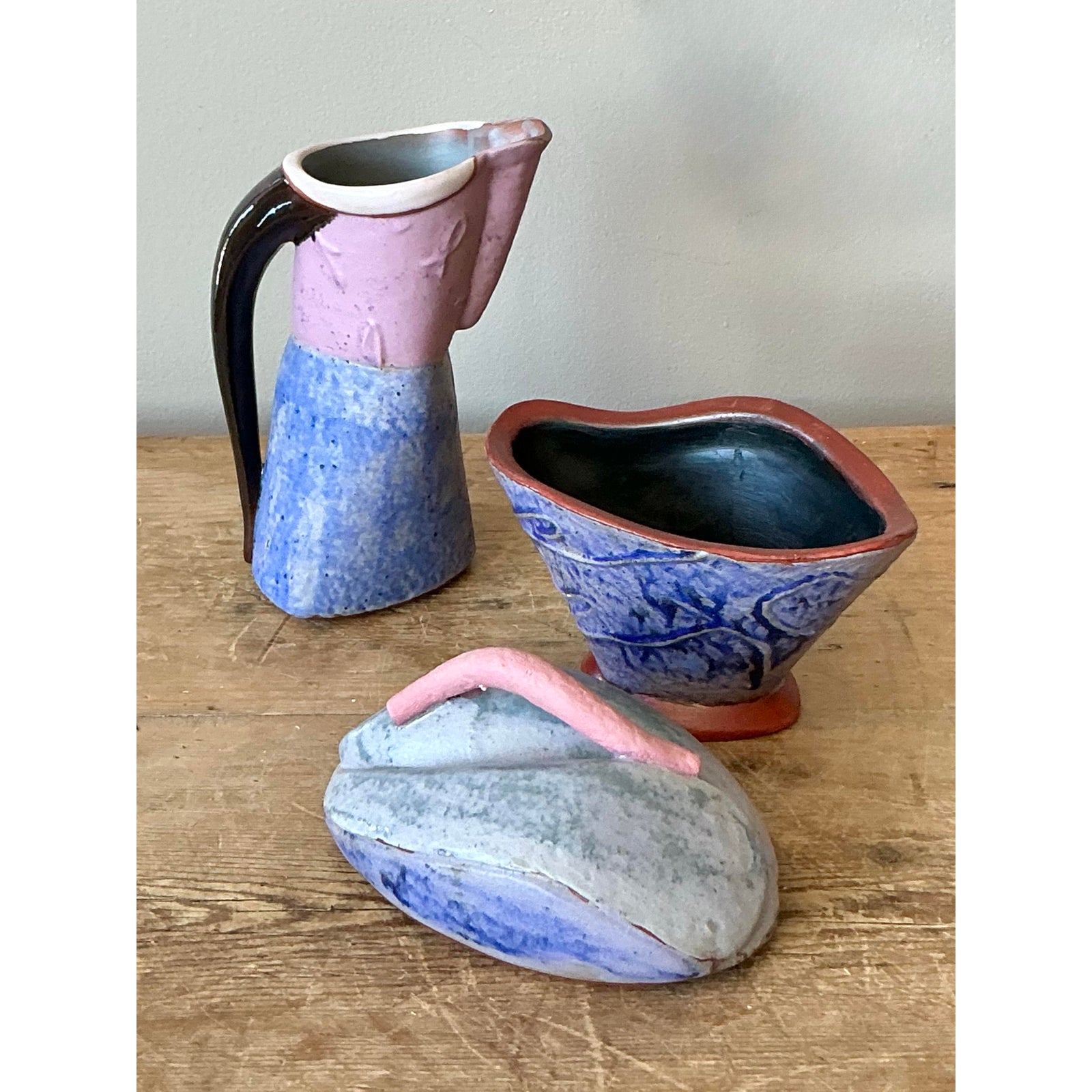 Vintage Boho Studio Pottery Cream and Sugar - Back view