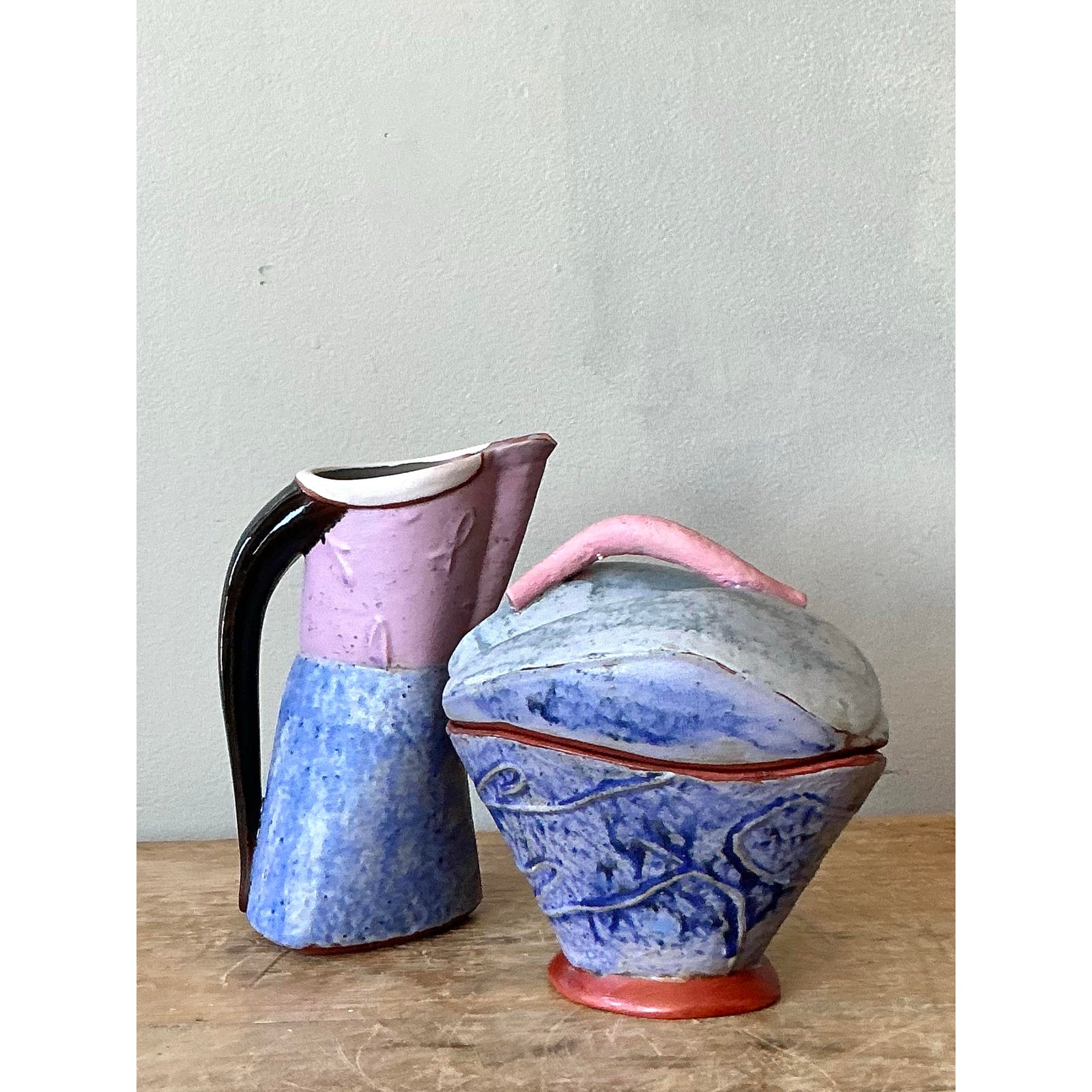 Vintage Boho Studio Pottery Cream and Sugar - Top view