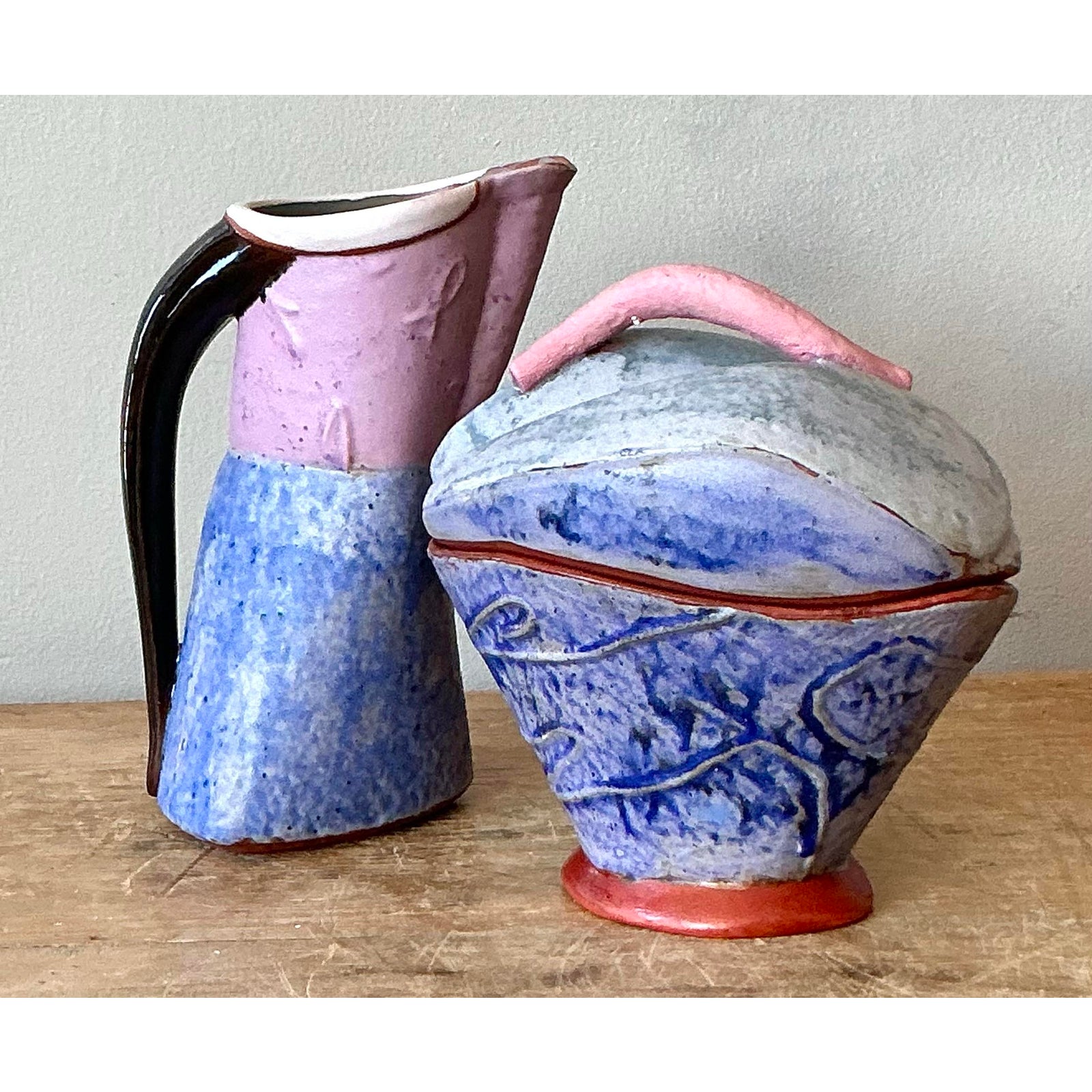 Vintage Boho Studio Pottery Cream and Sugar - Detail view