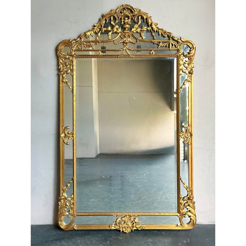 Vintage Regency Monumental Gilt Tipped Floor Mirror - Top view