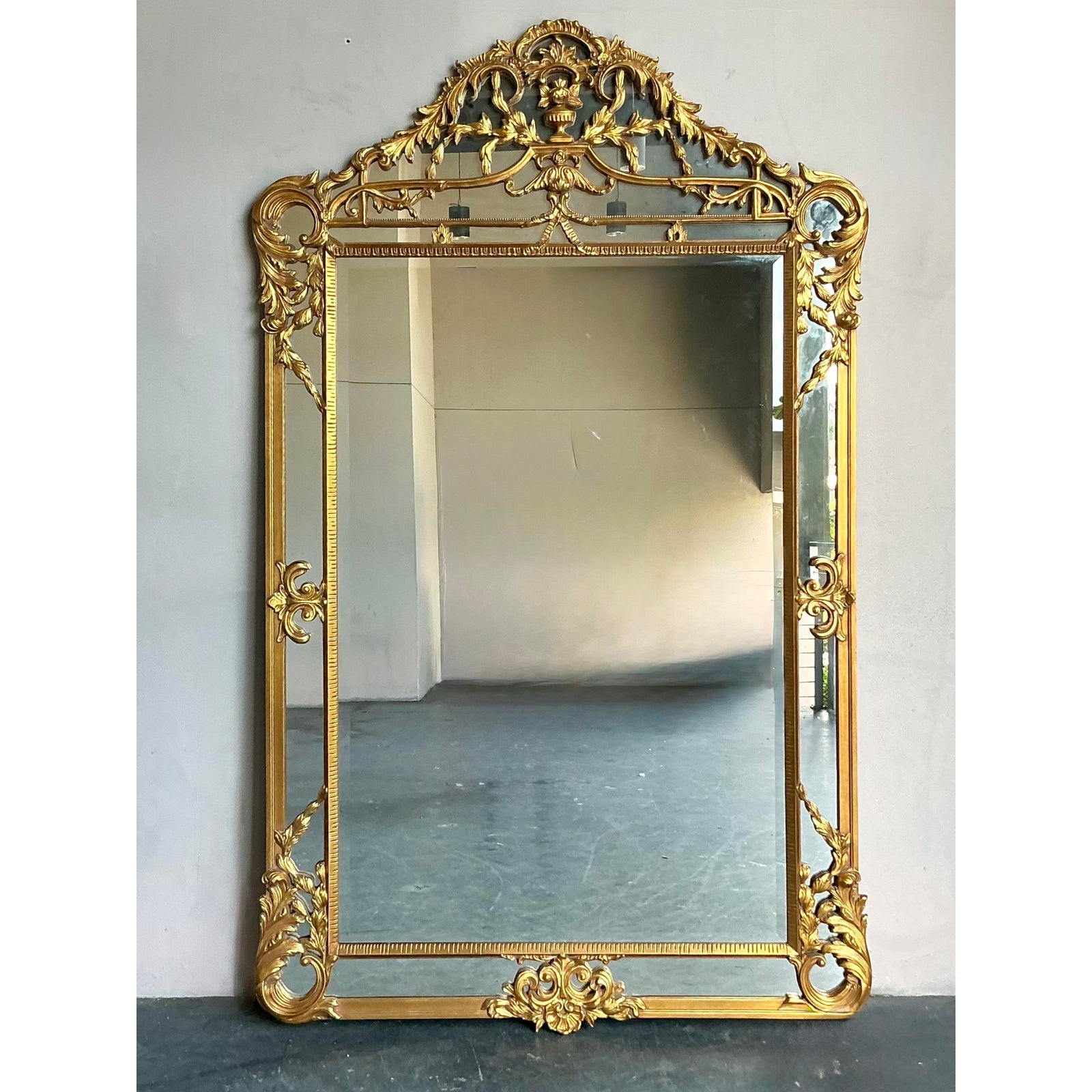 Vintage Regency Monumental Gilt Tipped Floor Mirror - Side view