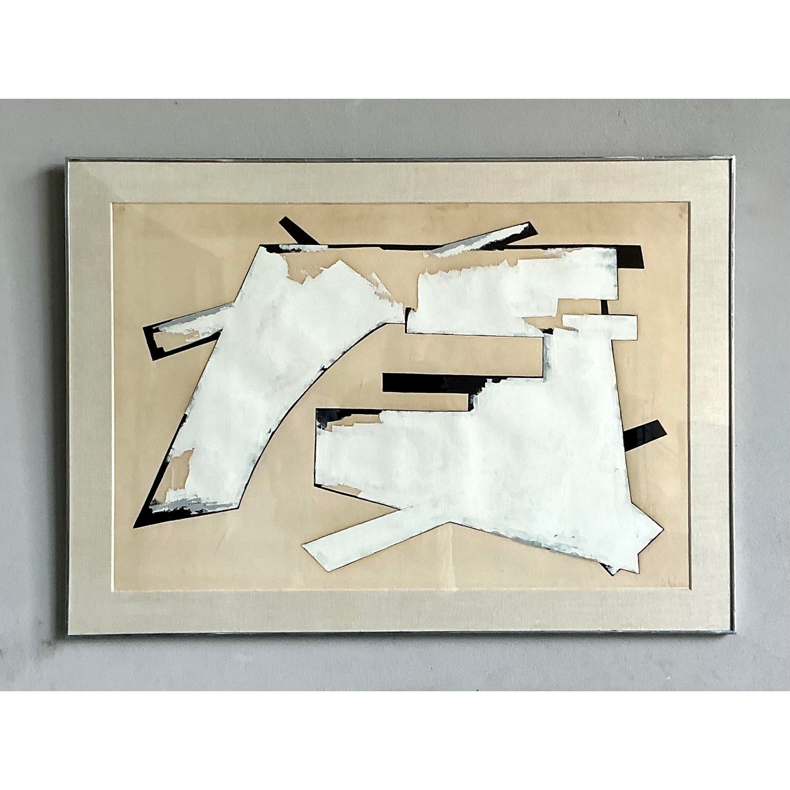 Vintage Boho Monumental 1970 Abstract Oil on Paper - Side view